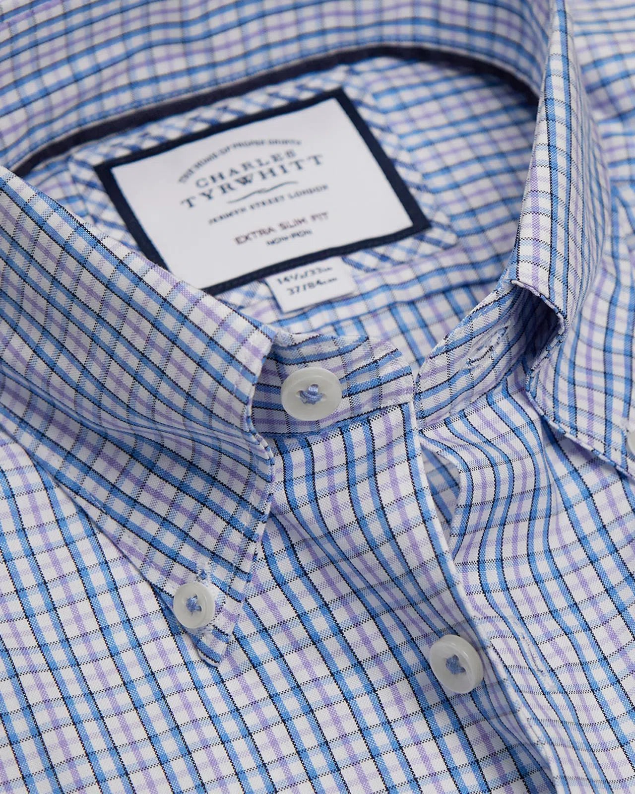 Extra Slim Fit Mauve/Blue Multi Check Button-Down Oxford Shirt-MALFORD OF LONDON SAVILE ROW MENSWEAR OUTLET