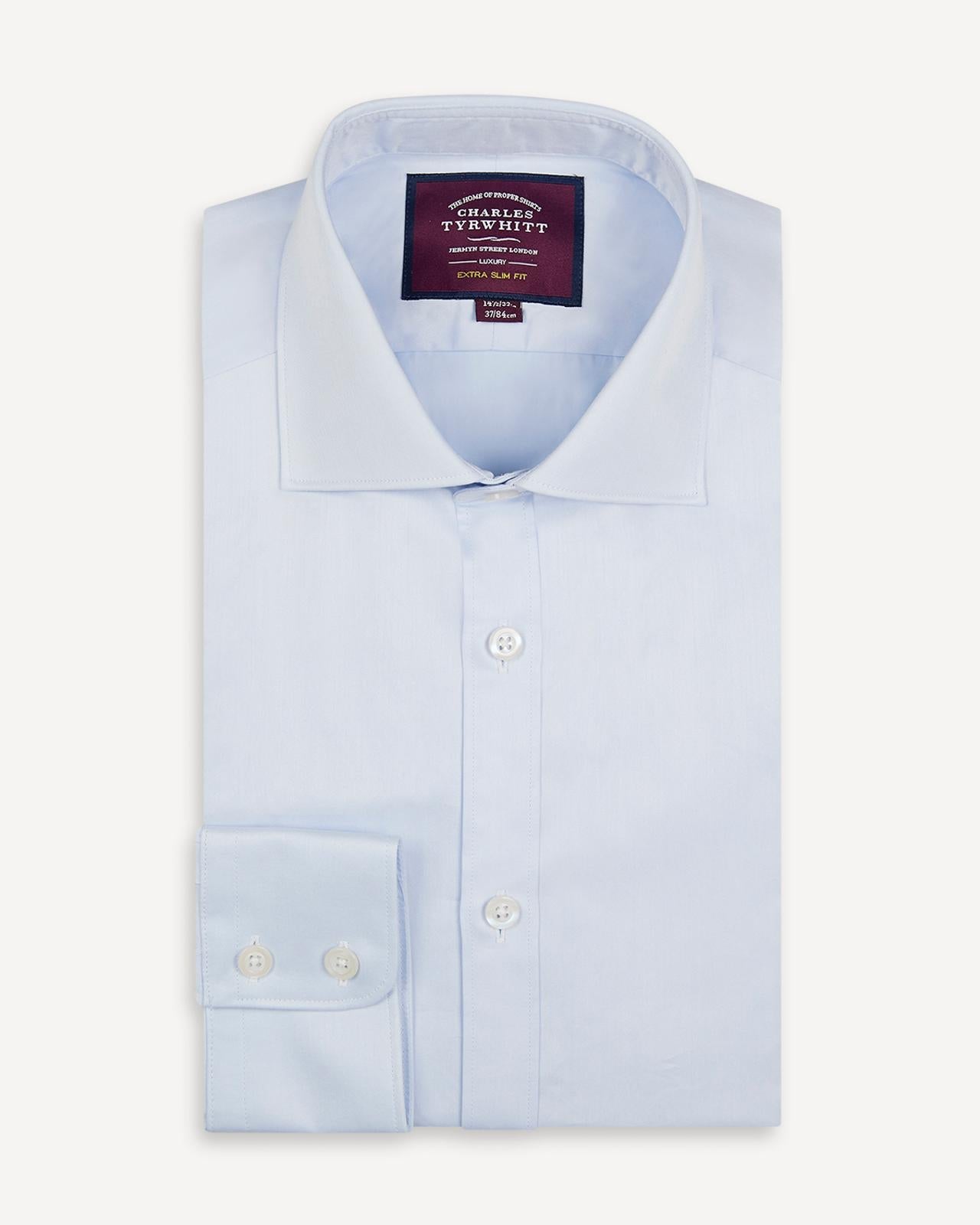 Extra Slim Fit Sky Blue Collar Luxury Twill Shirt-MALFORD OF LONDON SAVILE ROW MENSWEAR OUTLET