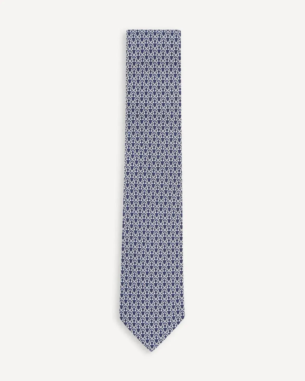 Ferragamo Printed Silk Tie - Navy Horse Shoe Design-MALFORD OF LONDON SAVILE ROW MENSWEAR OUTLET