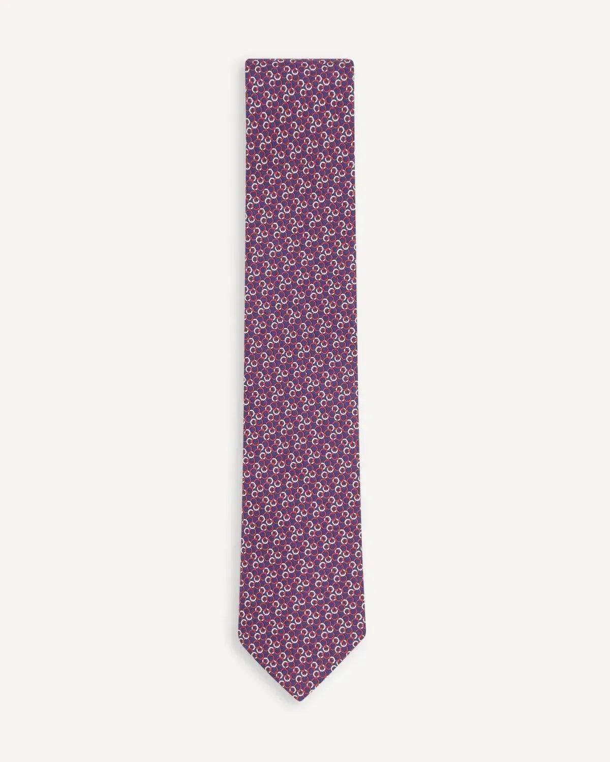 Ferragamo Printed Silk Tie - Navy Red Circle-MALFORD OF LONDON SAVILE ROW MENSWEAR OUTLET
