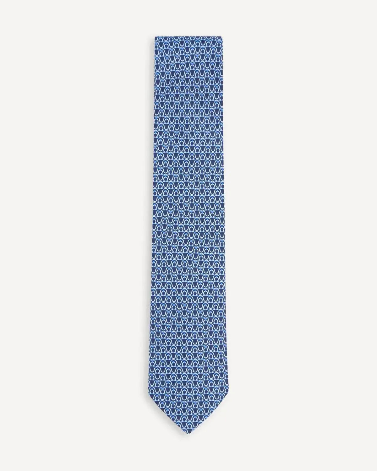 Ferragamo Printed Silk Tie - Navy Sky Horse Shoe Design-MALFORD OF LONDON SAVILE ROW MENSWEAR OUTLET