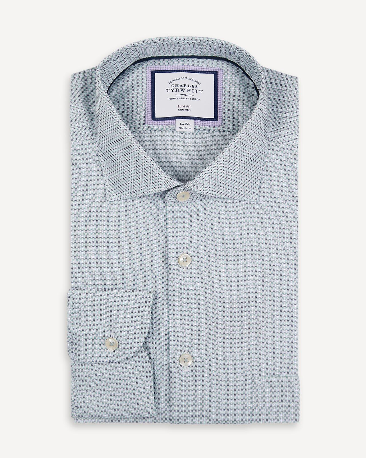 Green & Navy Slim Fit Stretch Texture Shirt-MALFORD OF LONDON SAVILE ROW MENSWEAR OUTLET