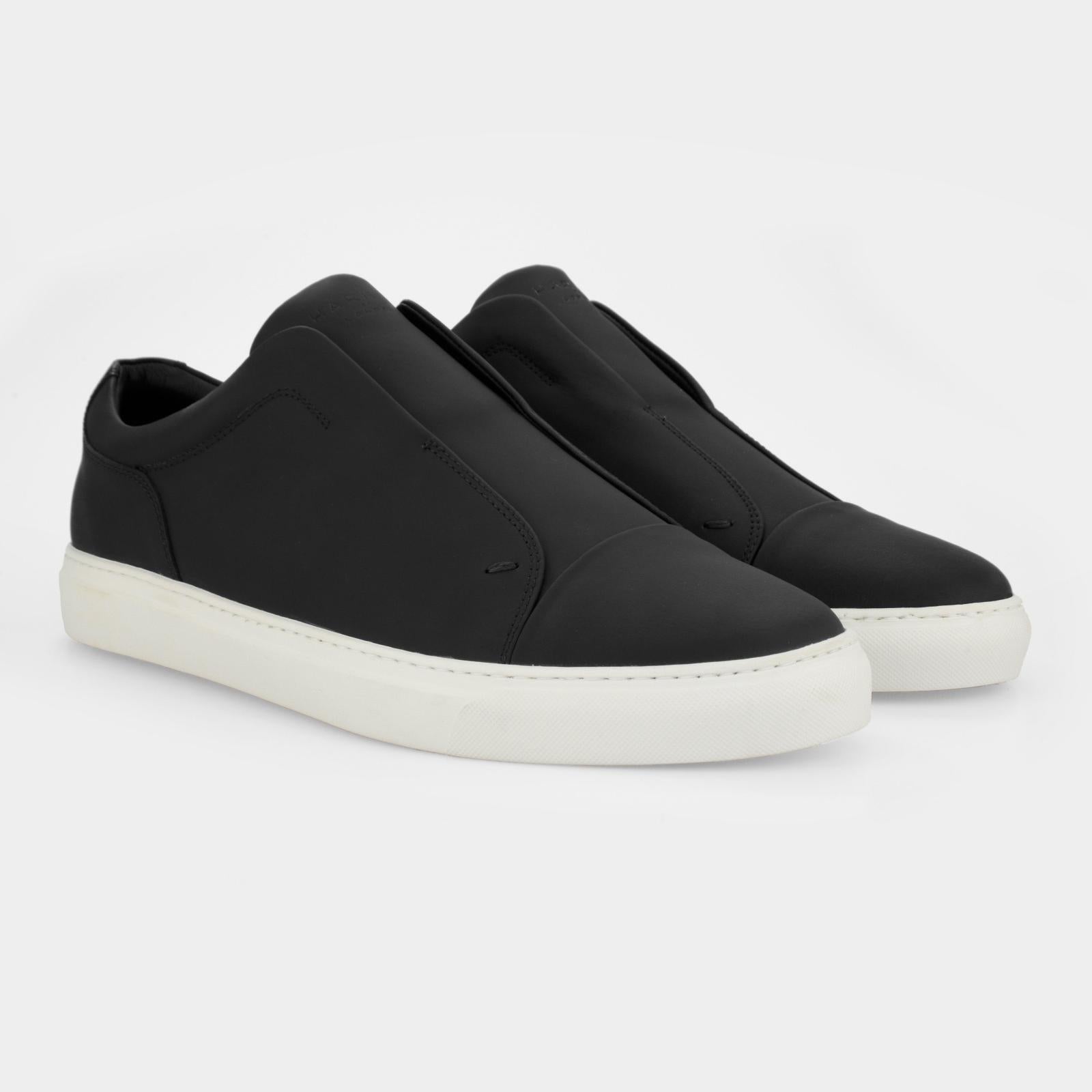 Harrys Of London Aaron Tech Leather Trainer Black-MALFORD OF LONDON SAVILE ROW MENSWEAR OUTLET