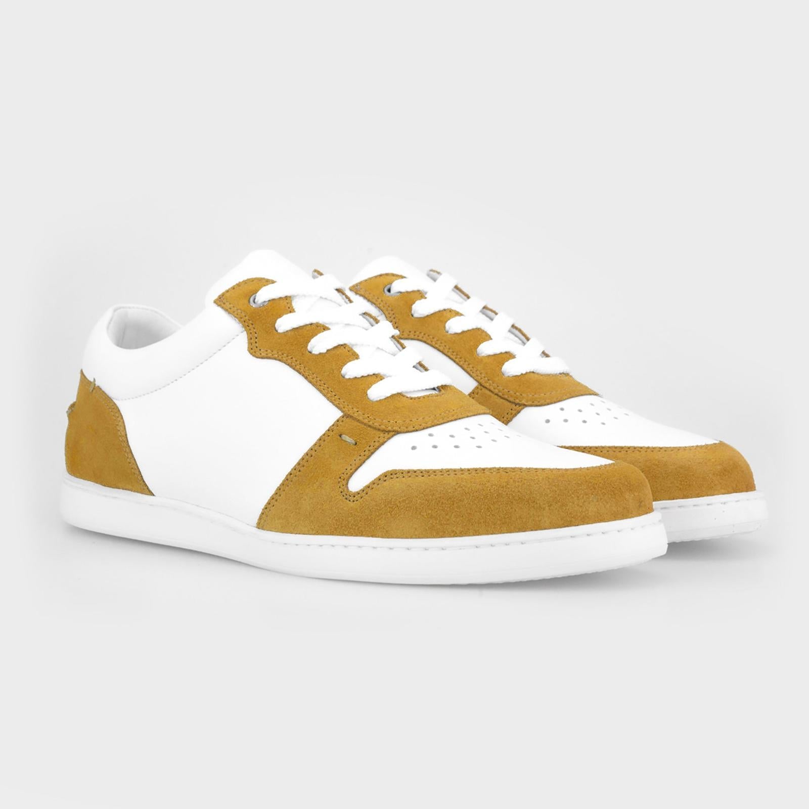 Harrys Of London Ace Nappa Trainer White-Corn-MALFORD OF LONDON SAVILE ROW MENSWEAR OUTLET