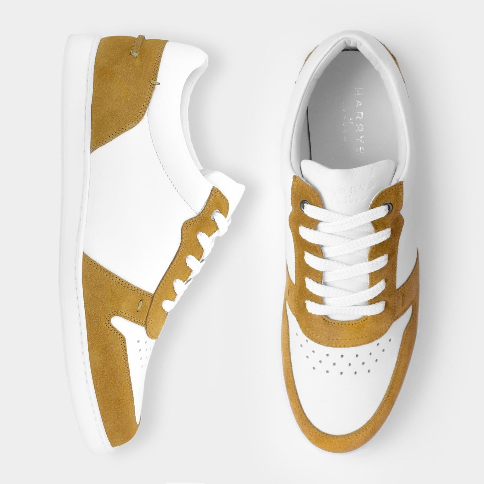 Harrys Of London Ace Nappa Trainer White-Corn-MALFORD OF LONDON SAVILE ROW MENSWEAR OUTLET