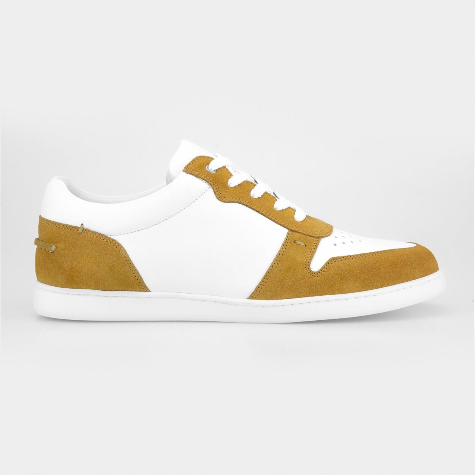 Harrys Of London Ace Nappa Trainer White-Corn-MALFORD OF LONDON SAVILE ROW MENSWEAR OUTLET