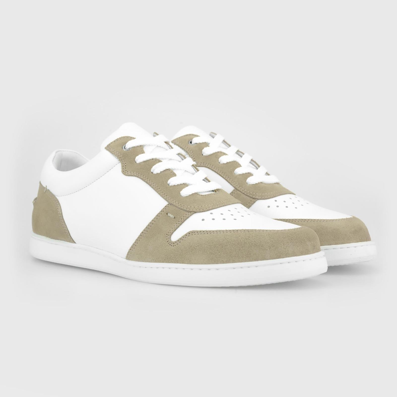 Harrys Of London Ace Nappa Trainer White-Greige-MALFORD OF LONDON SAVILE ROW MENSWEAR OUTLET