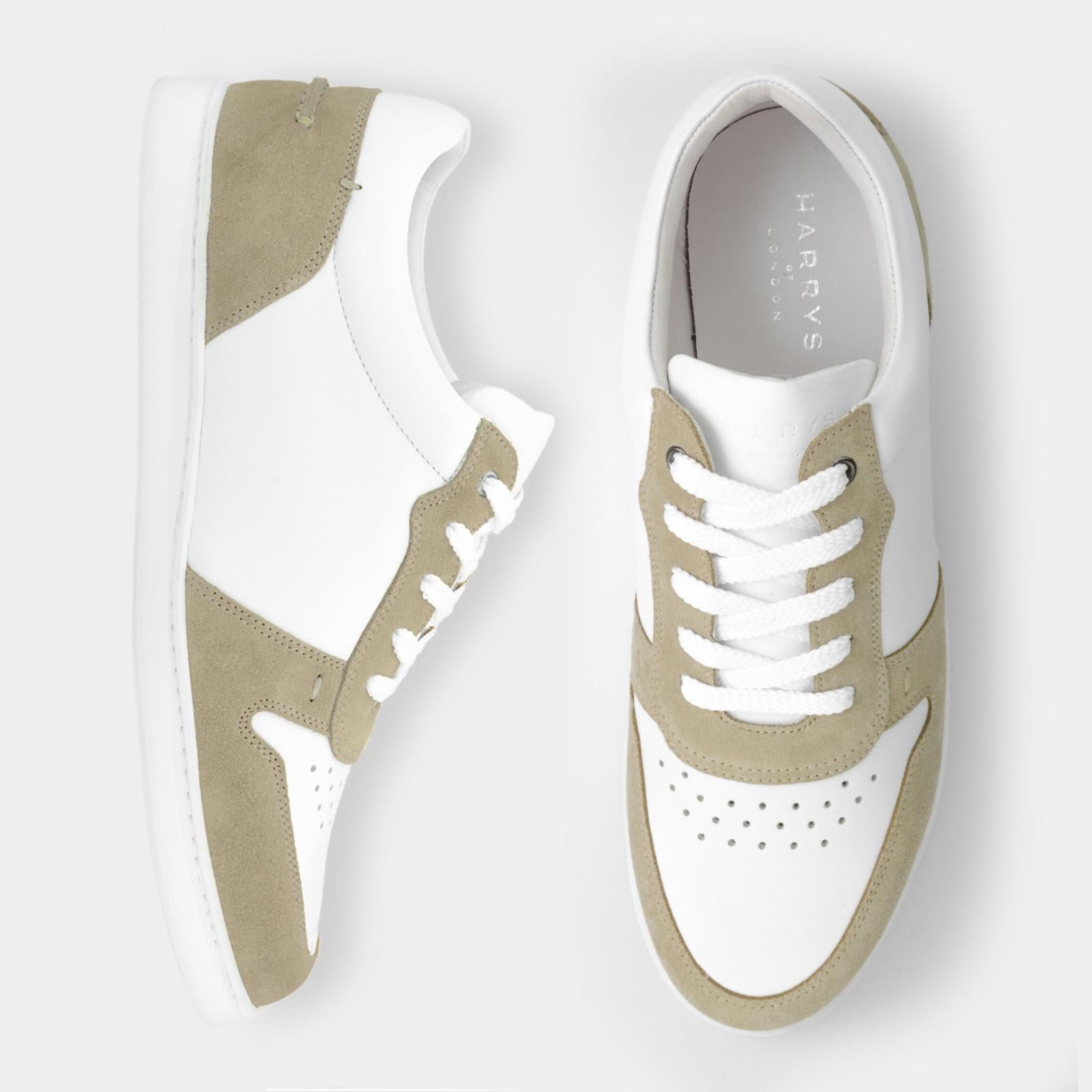 Harrys Of London Ace Nappa Trainer White-Greige-MALFORD OF LONDON SAVILE ROW MENSWEAR OUTLET