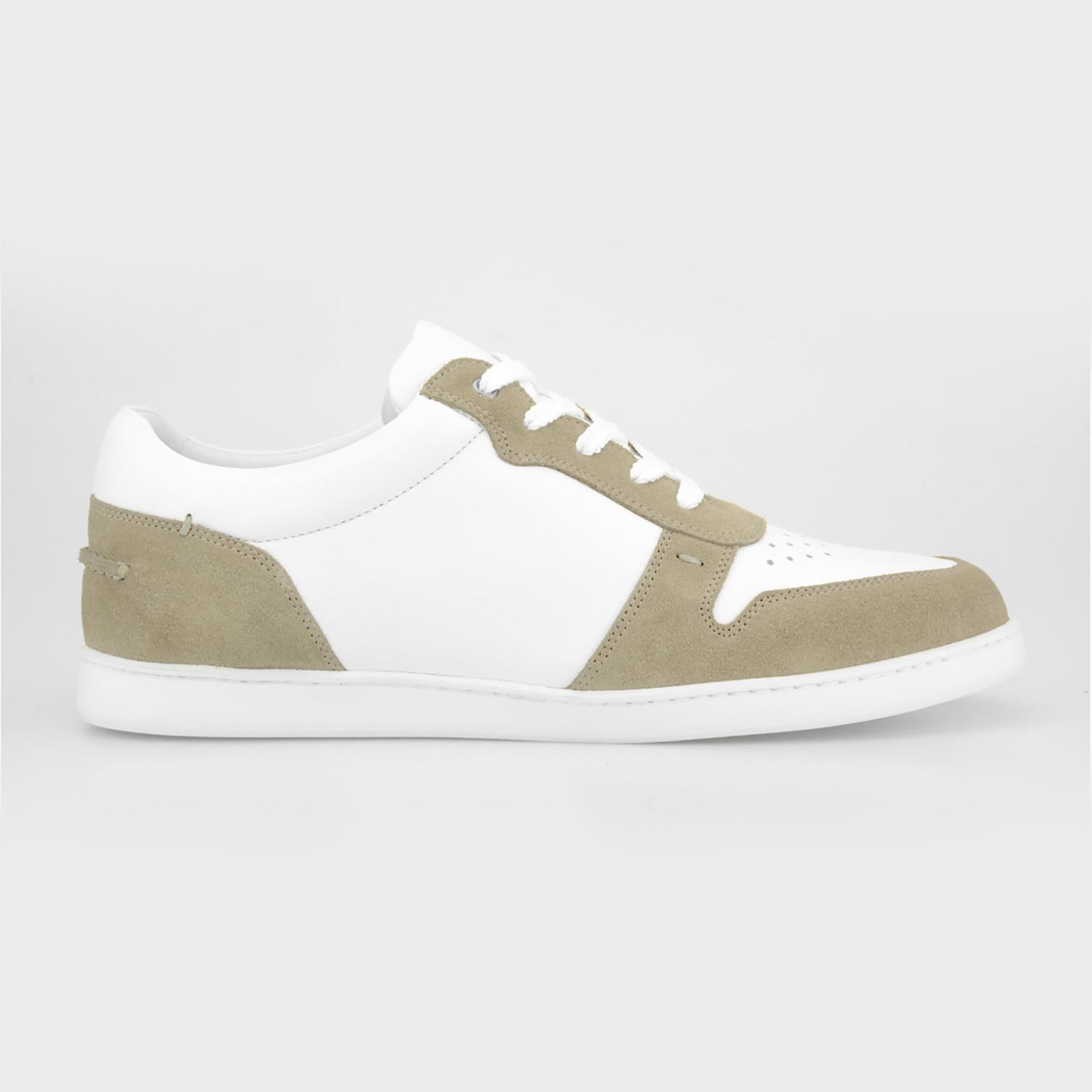 Harrys Of London Ace Nappa Trainer White-Greige-MALFORD OF LONDON SAVILE ROW MENSWEAR OUTLET