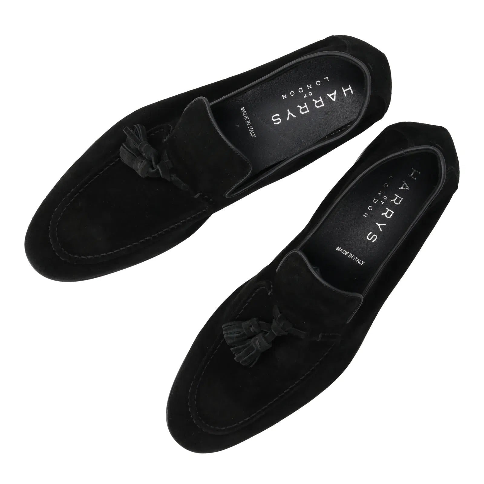 Harrys Of London Adrian Suede Tassel Loafer Black-MALFORD OF LONDON SAVILE ROW MENSWEAR OUTLET