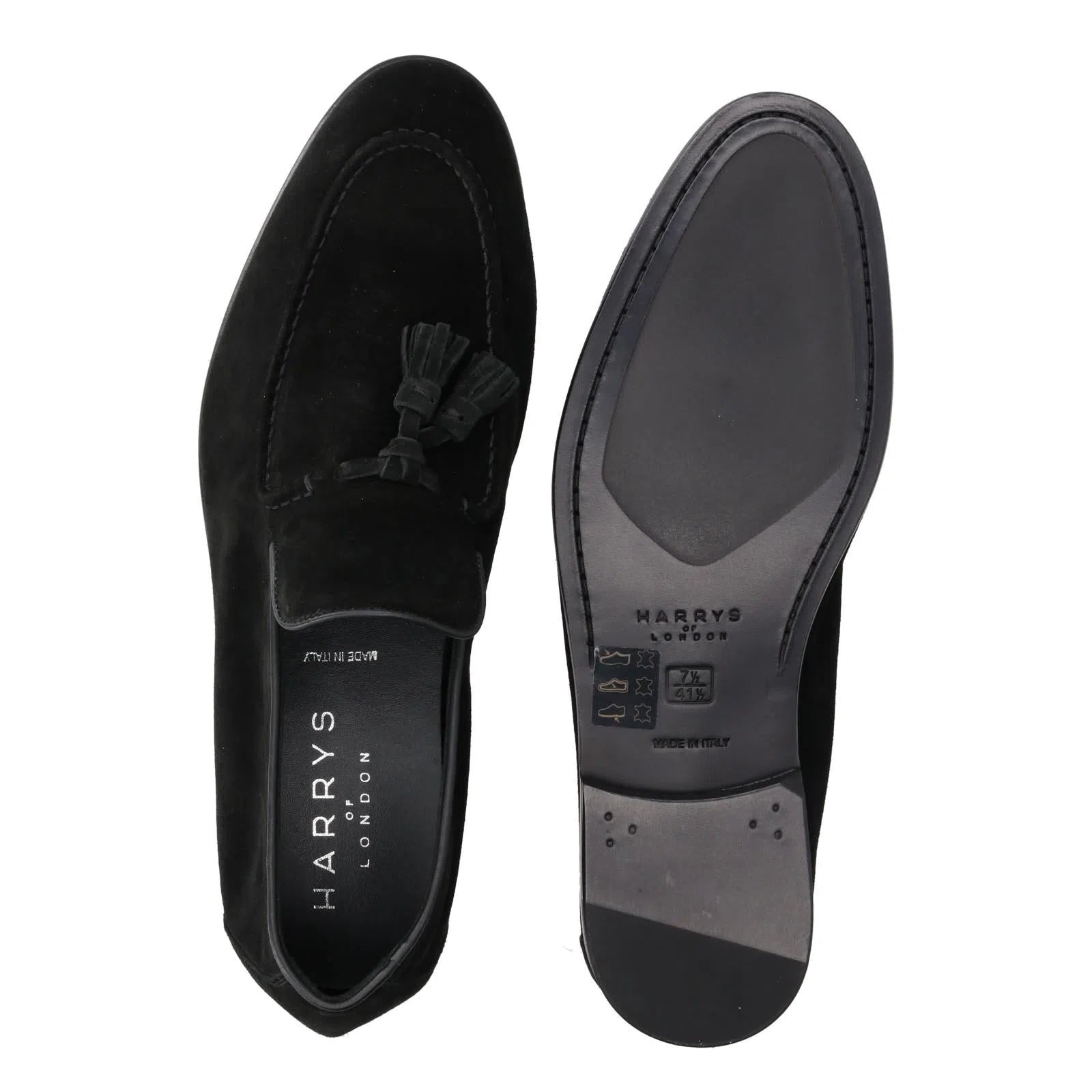 Harrys Of London Adrian Suede Tassel Loafer Black-MALFORD OF LONDON SAVILE ROW MENSWEAR OUTLET