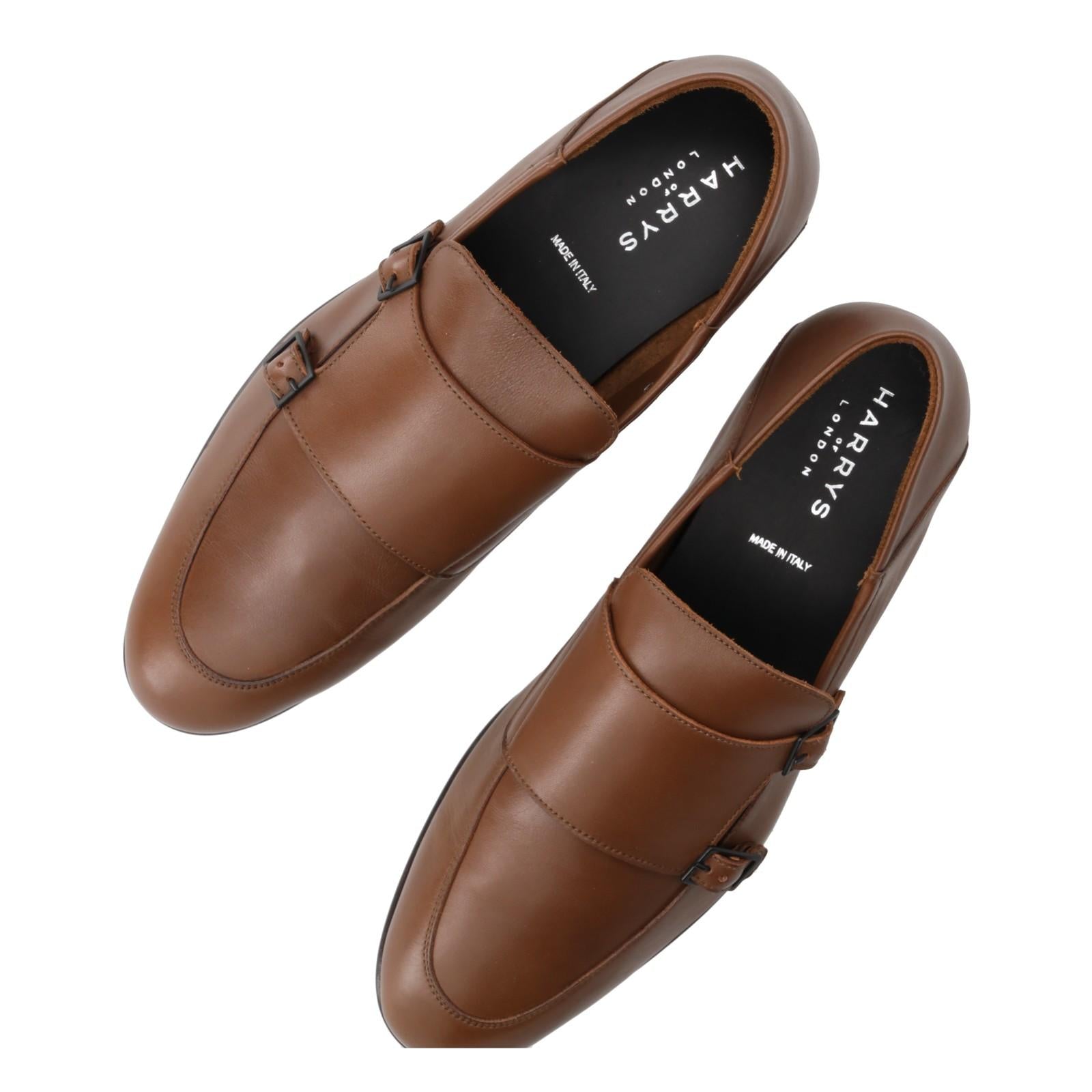 Harrys Of London Aidan G Leather Monk Shoe Cigar Brown-MALFORD OF LONDON SAVILE ROW MENSWEAR OUTLET