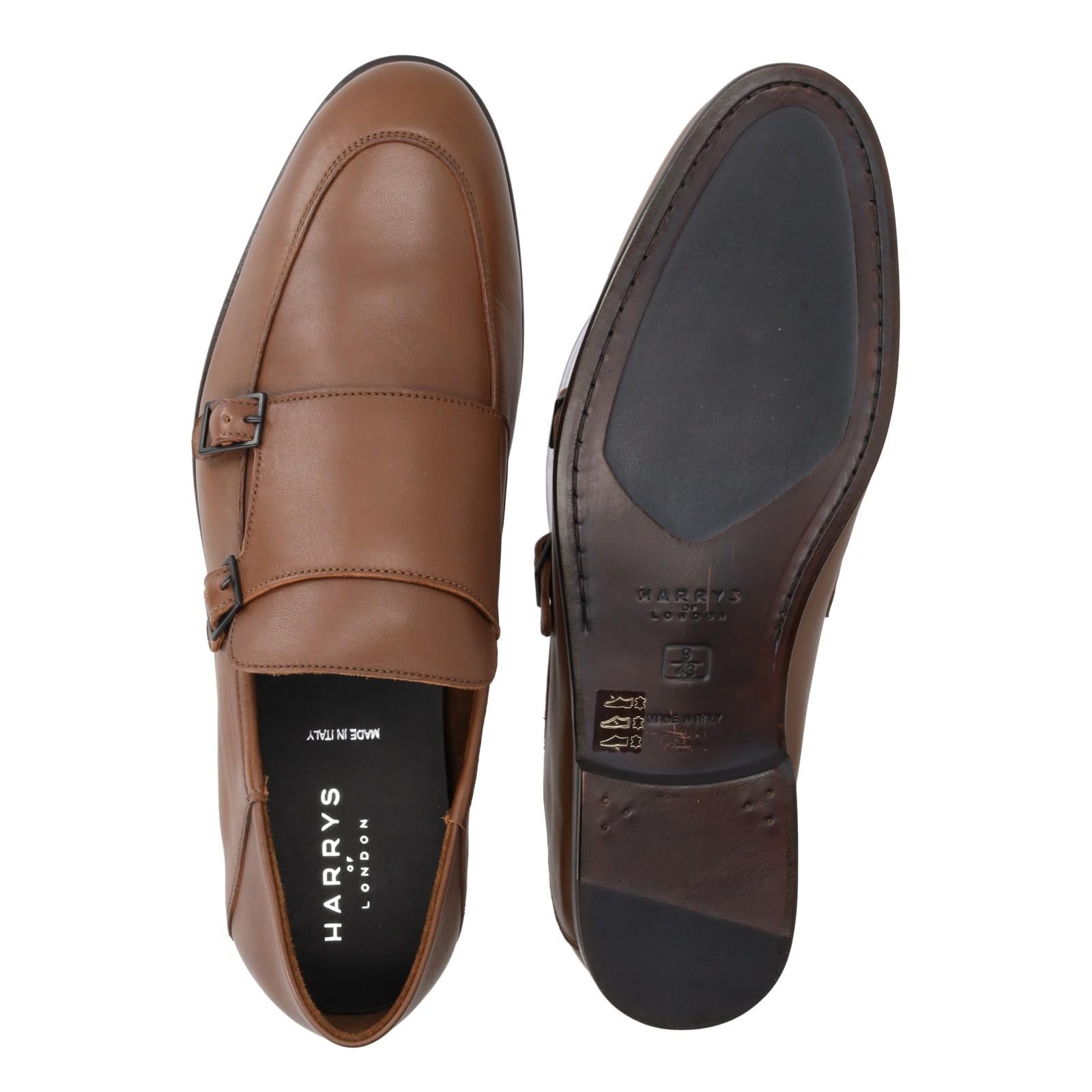 Harrys Of London Aidan G Leather Monk Shoe Cigar Brown-MALFORD OF LONDON SAVILE ROW MENSWEAR OUTLET