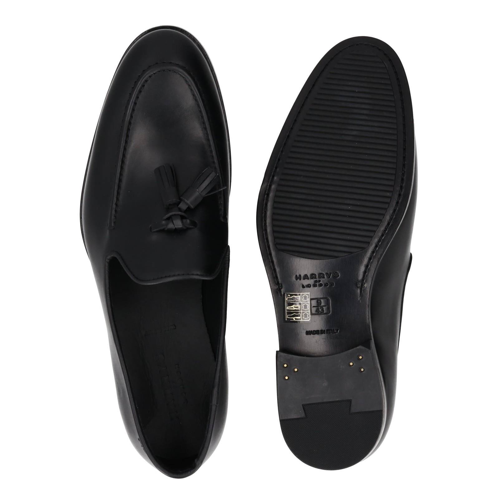 Harrys Of London Archer G Satin Calf Leather Loafer Shoe Black-MALFORD OF LONDON SAVILE ROW MENSWEAR OUTLET