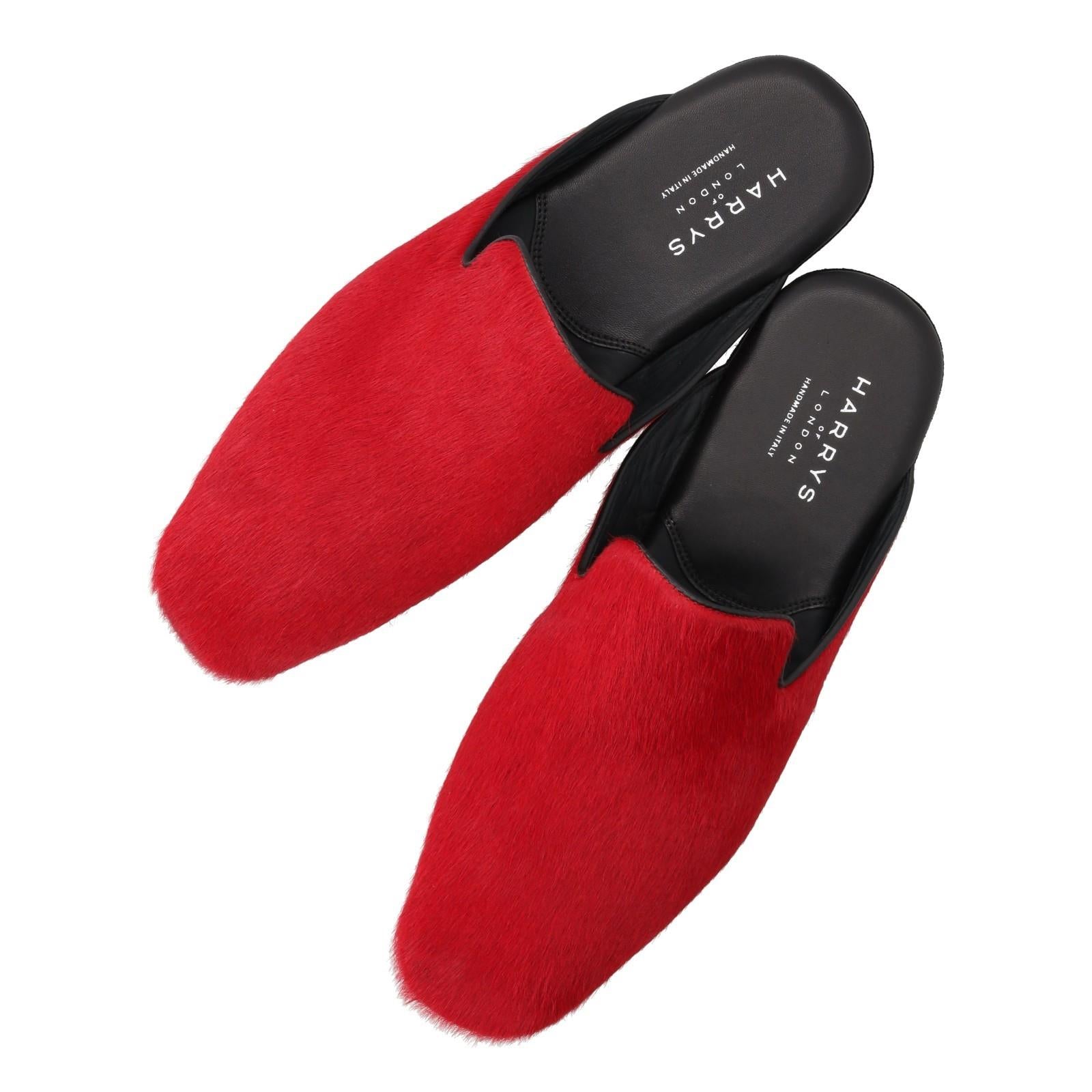 Harrys Of London Blenheim Calf Hair Slipper Shoe Red-MALFORD OF LONDON SAVILE ROW MENSWEAR OUTLET