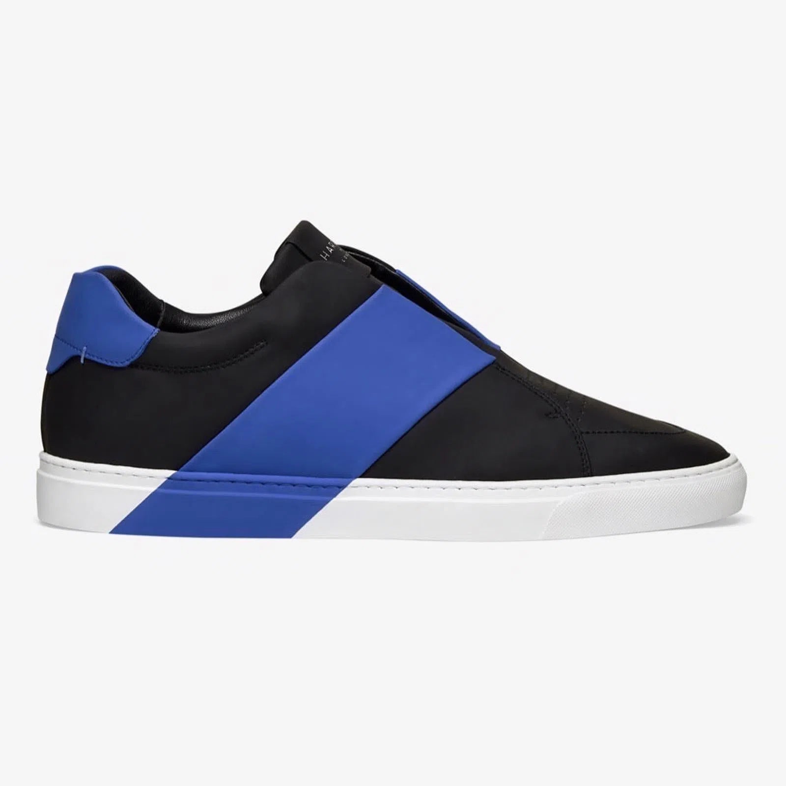 Harrys Of London Bolt 2 Tech Leather Trainer Black-Blue-MALFORD OF LONDON SAVILE ROW MENSWEAR OUTLET