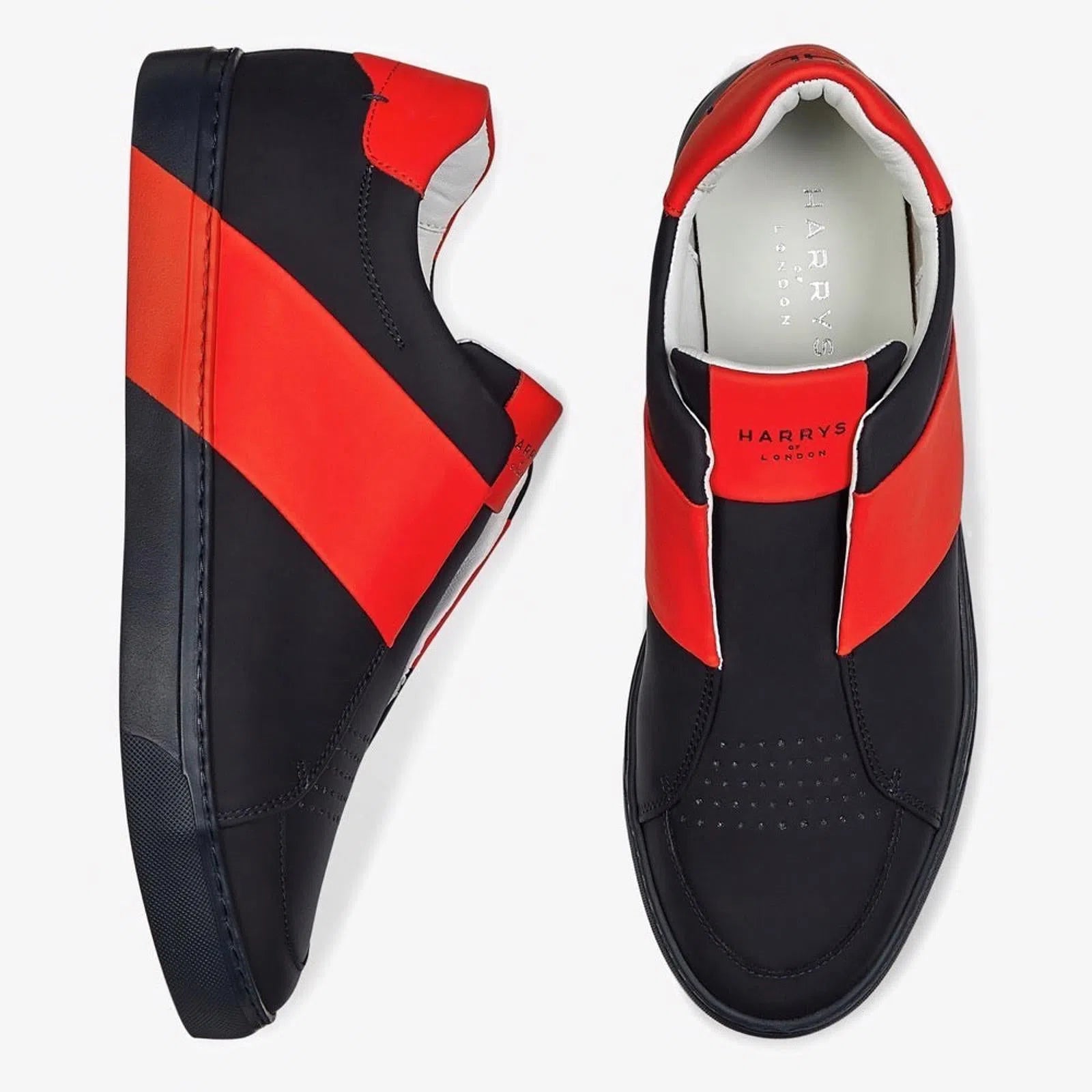 Harrys Of London Bolt 2 Tech Leather Trainer Navy-Red-MALFORD OF LONDON SAVILE ROW MENSWEAR OUTLET