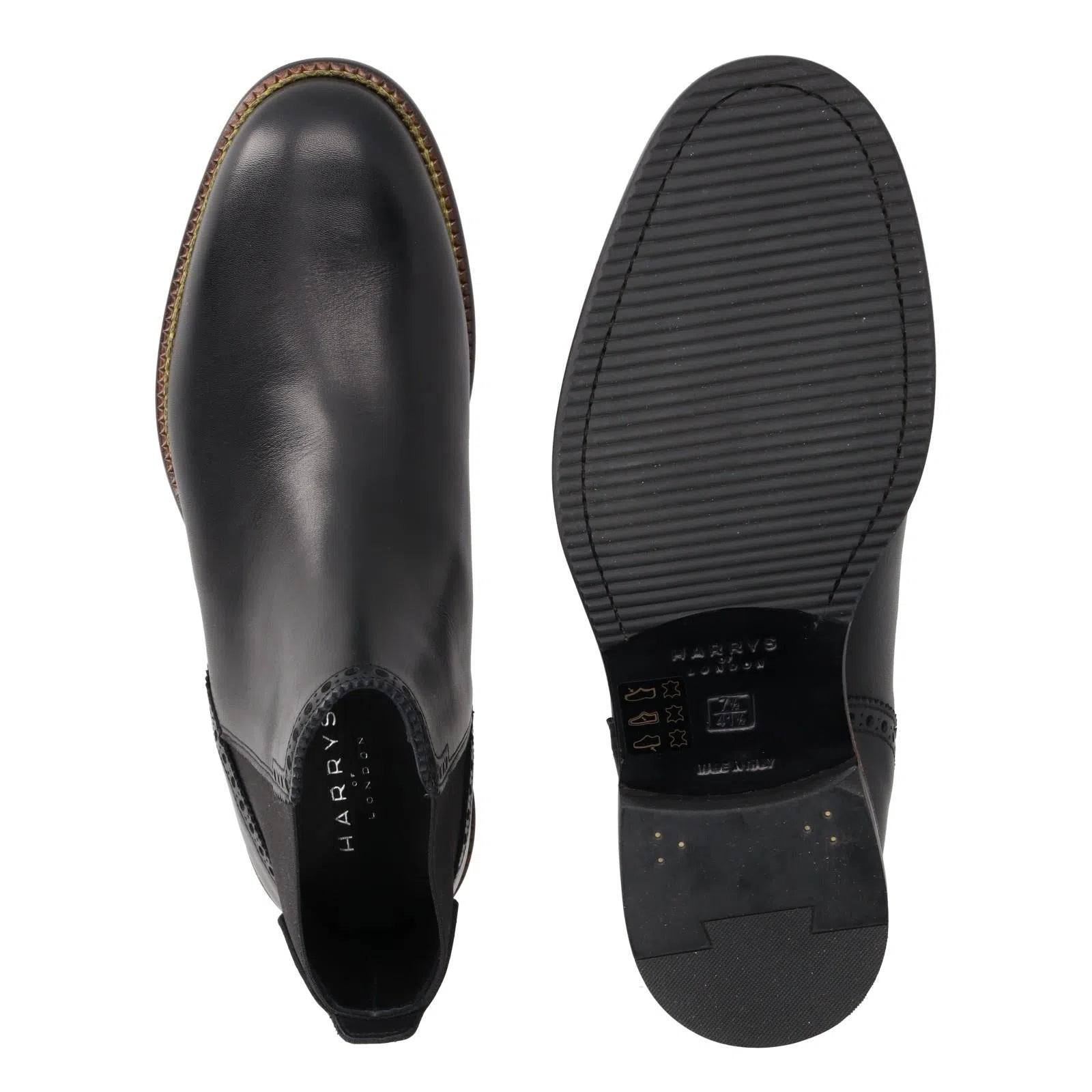 Harrys Of London Brogue Leather Chelsea Boot Black-MALFORD OF LONDON SAVILE ROW MENSWEAR OUTLET