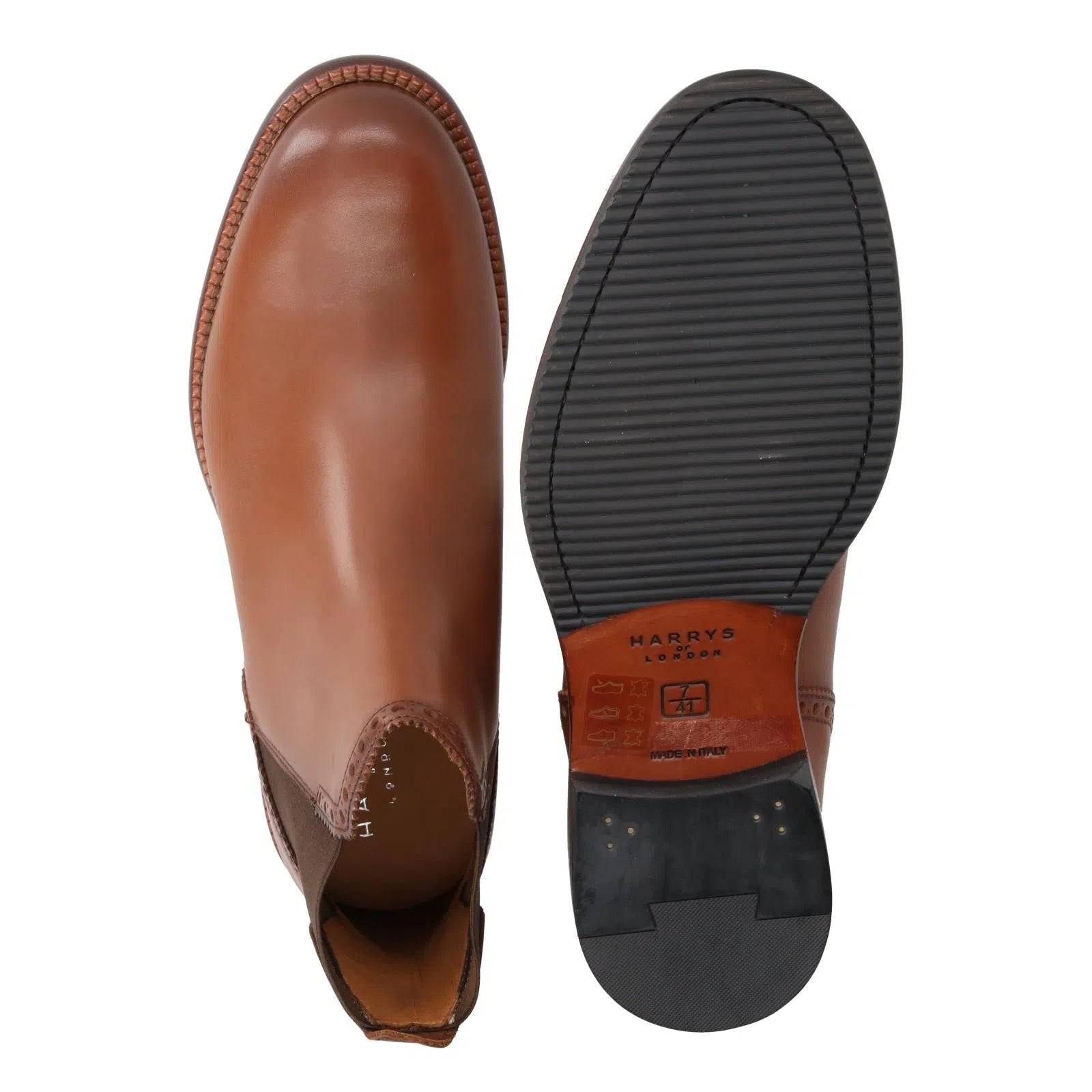 Harrys Of London Brogue Leather Chelsea Boot Cigar-MALFORD OF LONDON SAVILE ROW MENSWEAR OUTLET