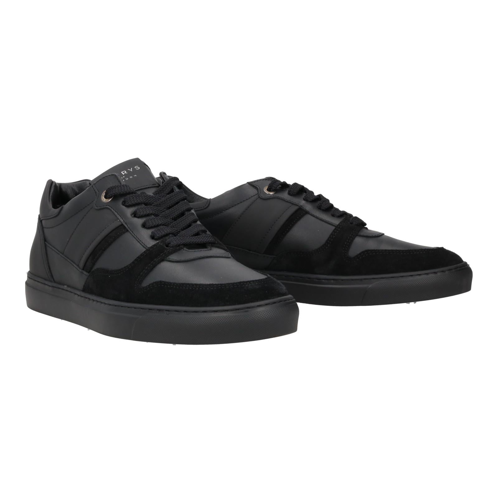 Harrys Of London Calf/Tech Leather Black Court Sneaker-MALFORD OF LONDON SAVILE ROW MENSWEAR OUTLET