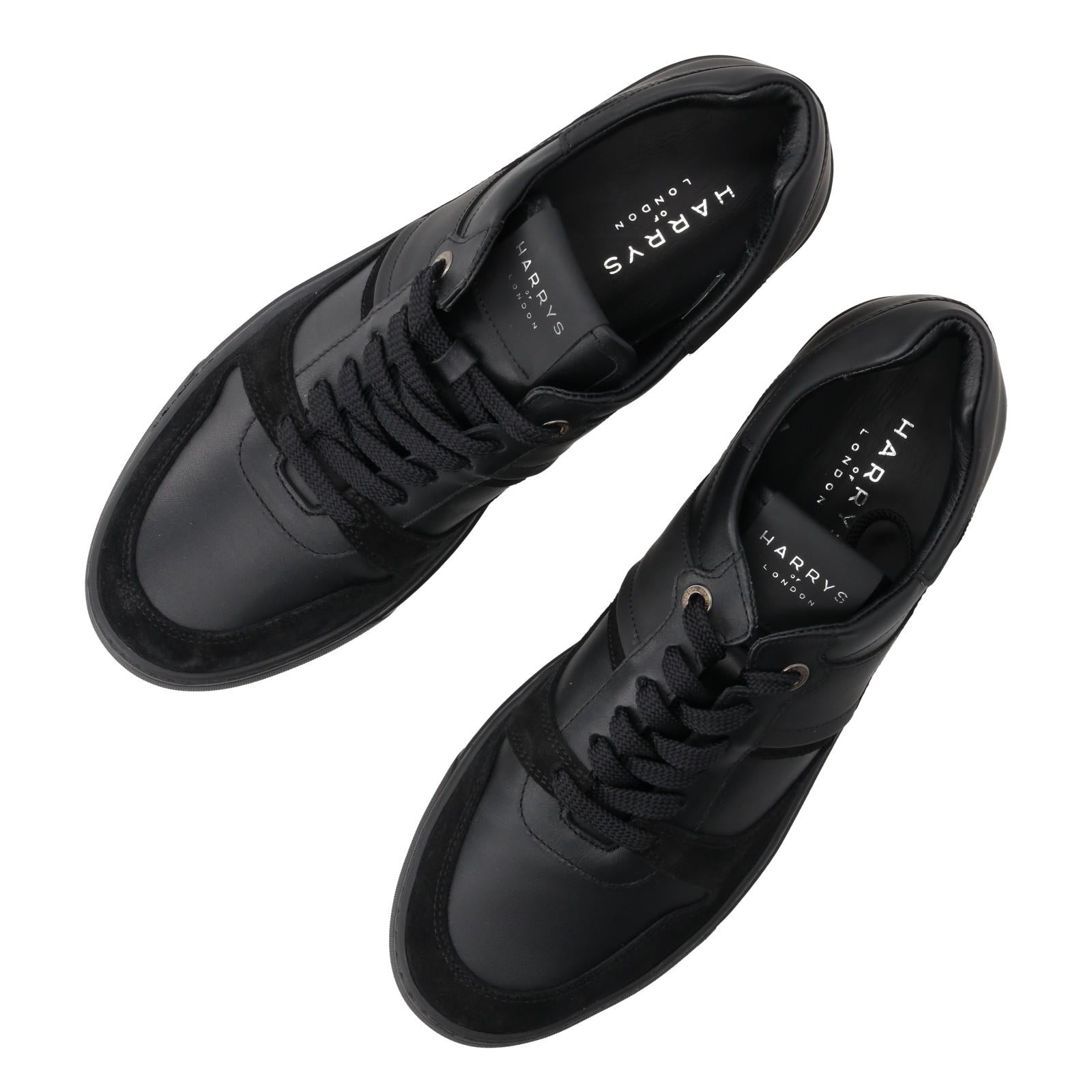 Harrys Of London Calf/Tech Leather Black Court Sneaker-MALFORD OF LONDON SAVILE ROW MENSWEAR OUTLET