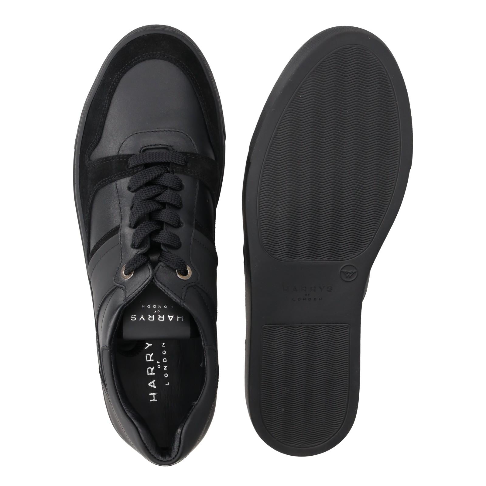 Harrys Of London Calf/Tech Leather Black Court Sneaker-MALFORD OF LONDON SAVILE ROW MENSWEAR OUTLET