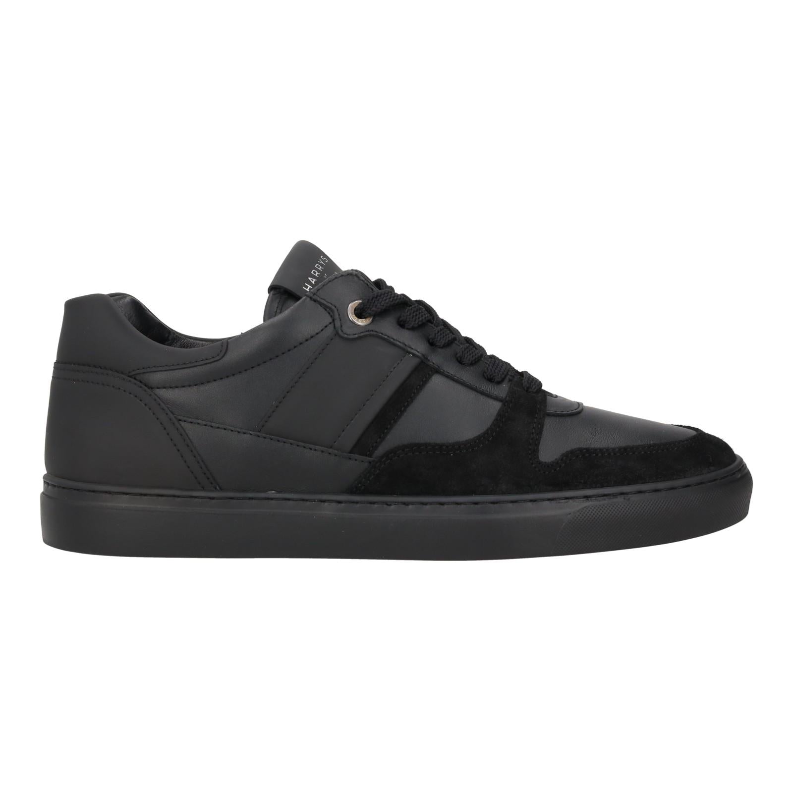 Harrys Of London Calf/Tech Leather Black Court Sneaker-MALFORD OF LONDON SAVILE ROW MENSWEAR OUTLET