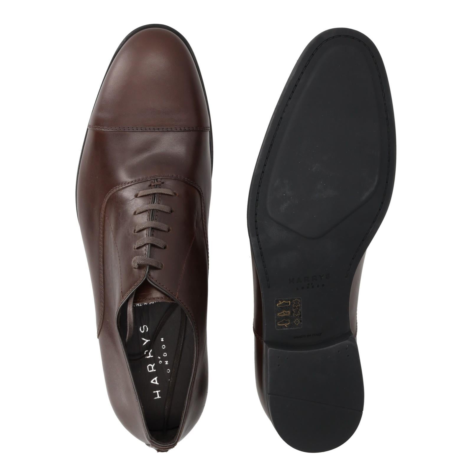 Harrys Of London Charles R Polished Leather Derby Shoe Dark Brown-MALFORD OF LONDON SAVILE ROW MENSWEAR OUTLET