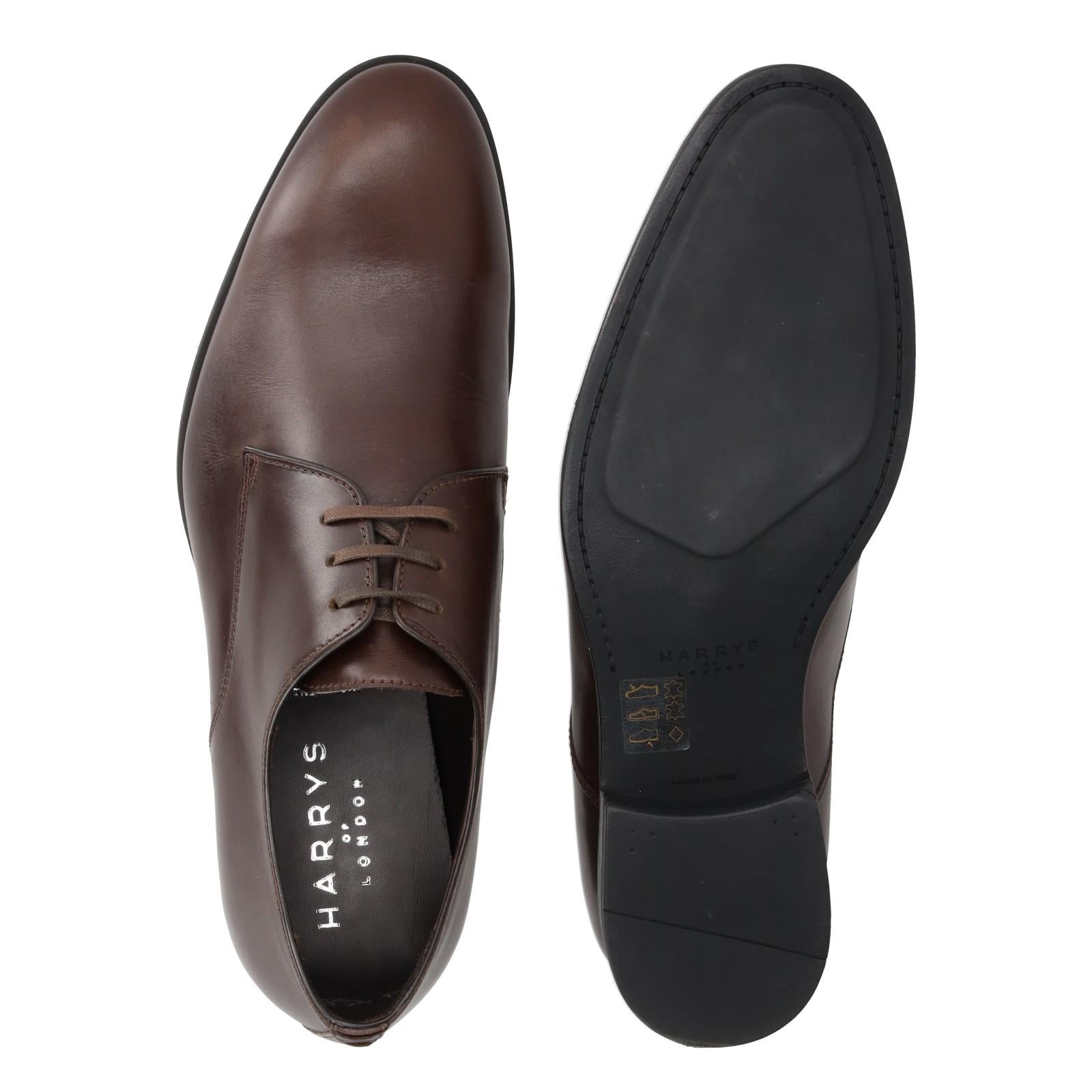 Harrys Of London Christopher R Polished Leather Derby Shoe Dark Brown-MALFORD OF LONDON SAVILE ROW MENSWEAR OUTLET