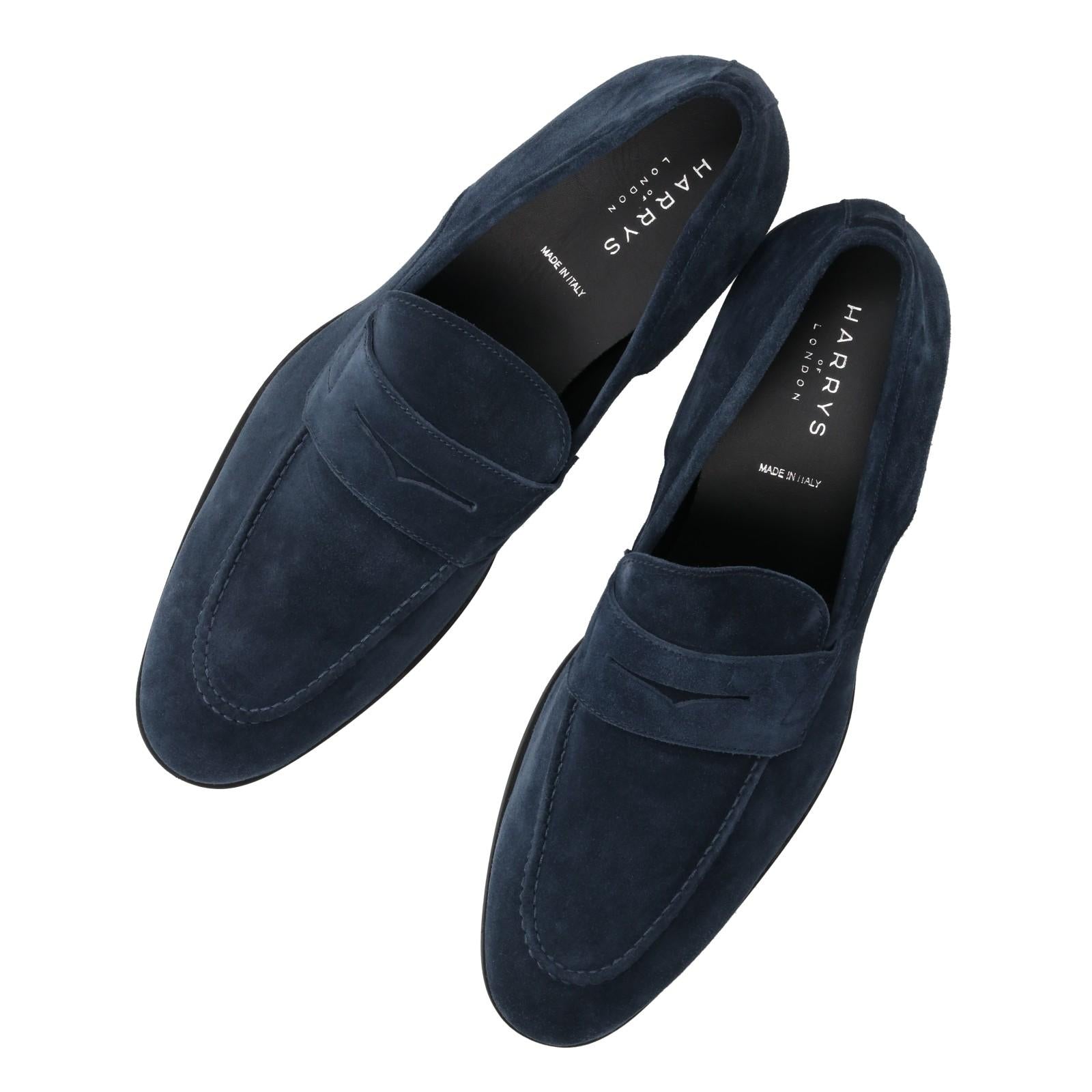 Harrys Of London Clive R Suede Navy Agosto Rubber Sole Black-MALFORD OF LONDON SAVILE ROW MENSWEAR OUTLET