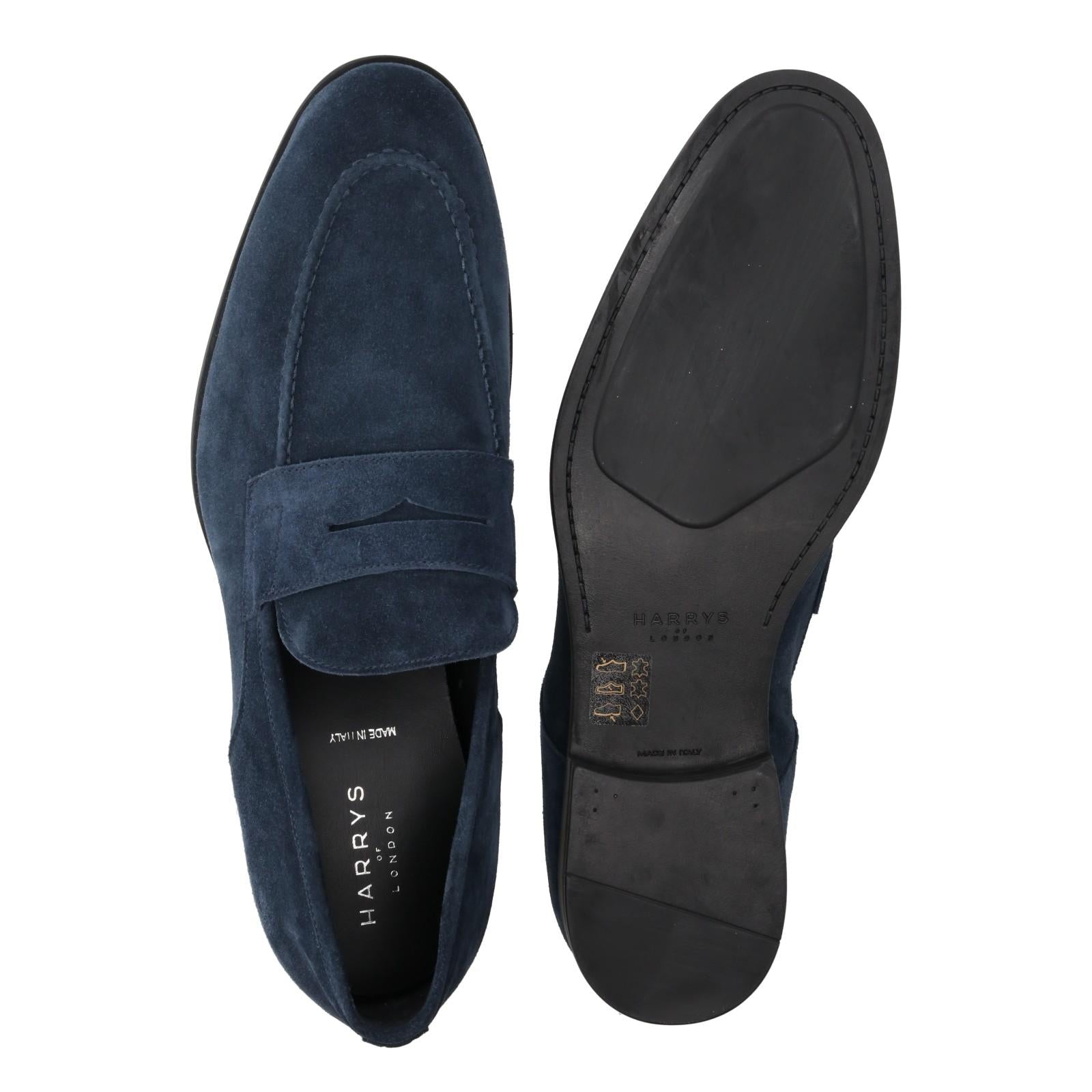 Harrys Of London Clive R Suede Navy Agosto Rubber Sole Black-MALFORD OF LONDON SAVILE ROW MENSWEAR OUTLET