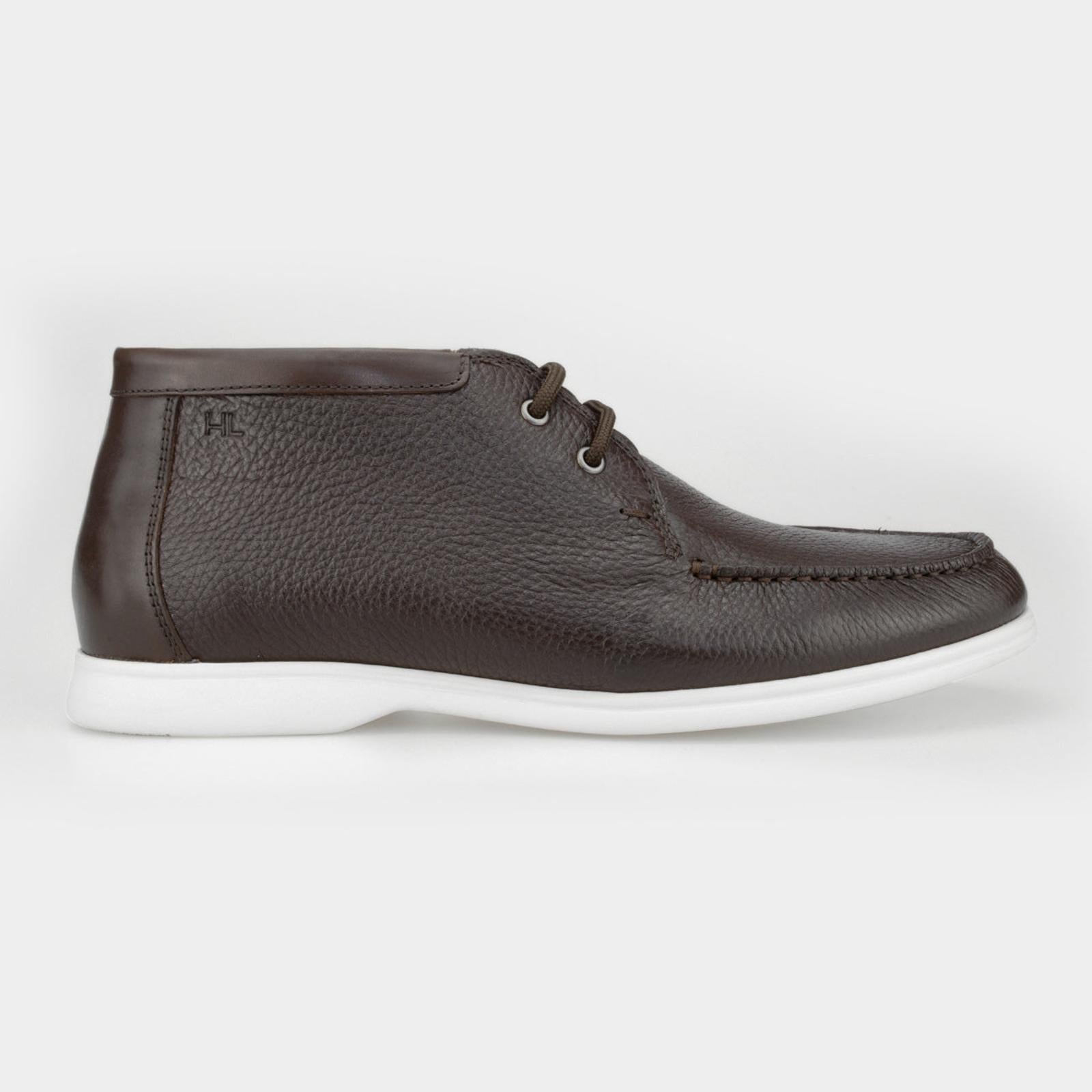 Harrys Of London Deck Deerskin Shoe Dark Brown-MALFORD OF LONDON SAVILE ROW MENSWEAR OUTLET