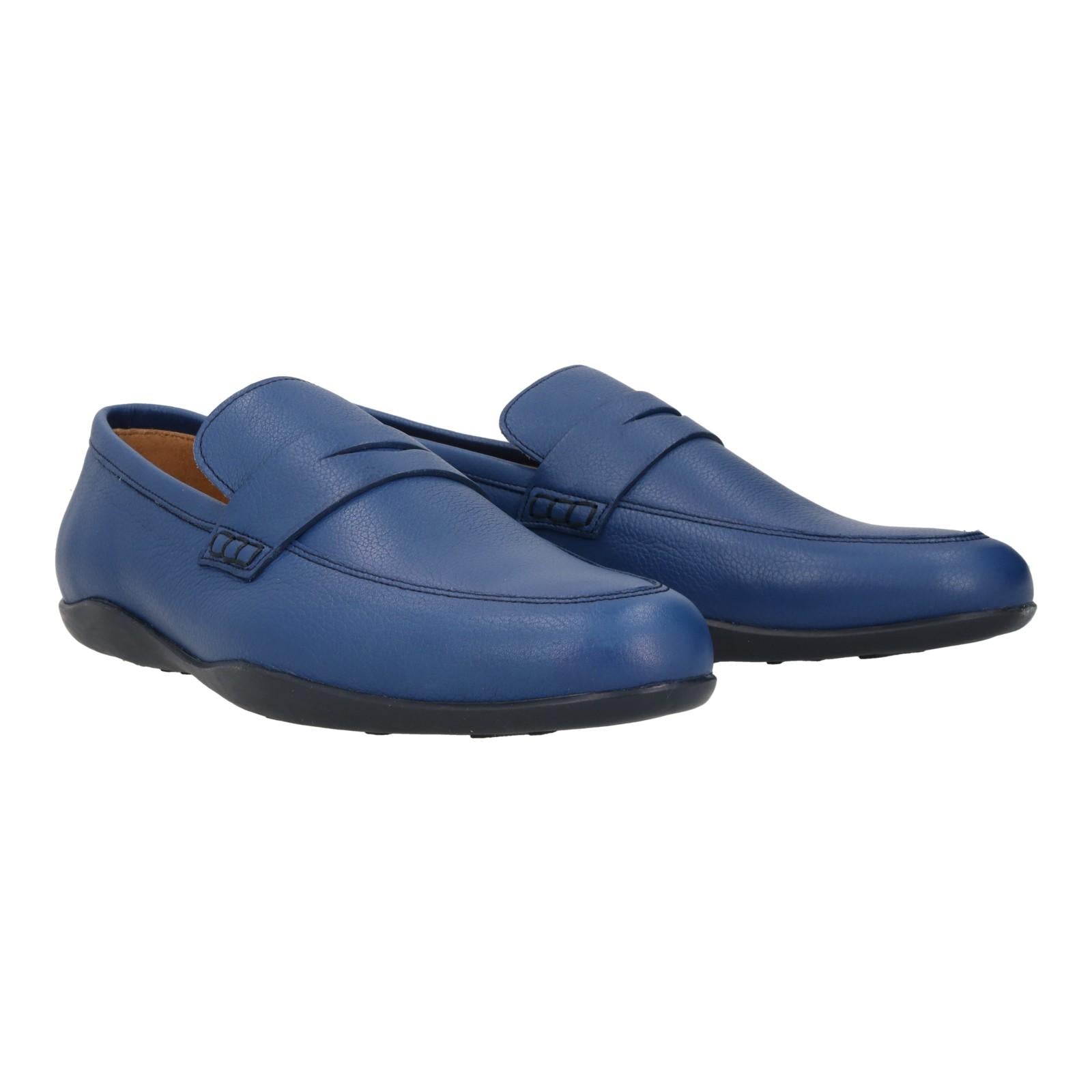 Harrys Of London Downing 3D G Milled Leather Penny Loafer Navy-MALFORD OF LONDON SAVILE ROW MENSWEAR OUTLET