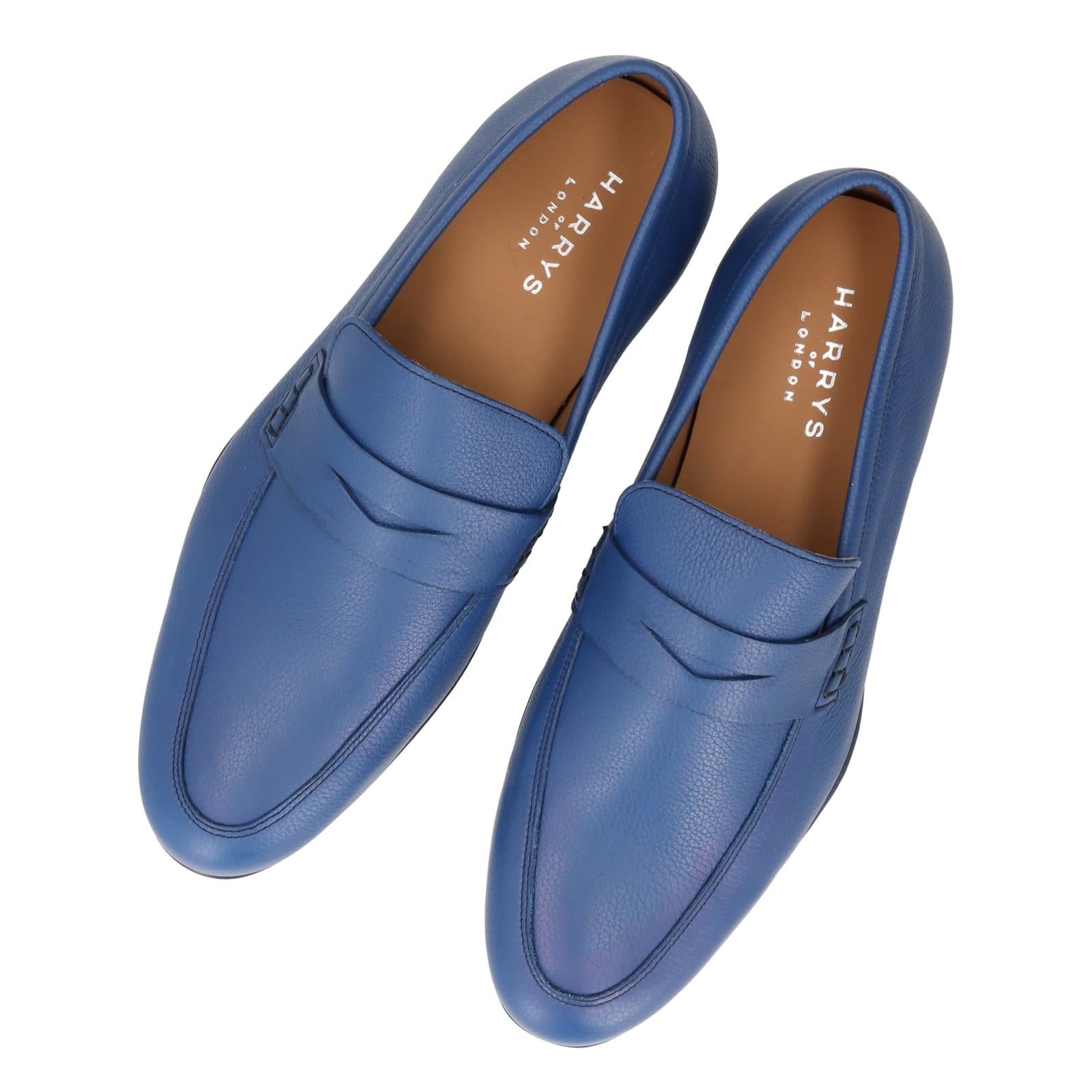 Harrys Of London Downing 3D G Milled Leather Penny Loafer Navy-MALFORD OF LONDON SAVILE ROW MENSWEAR OUTLET