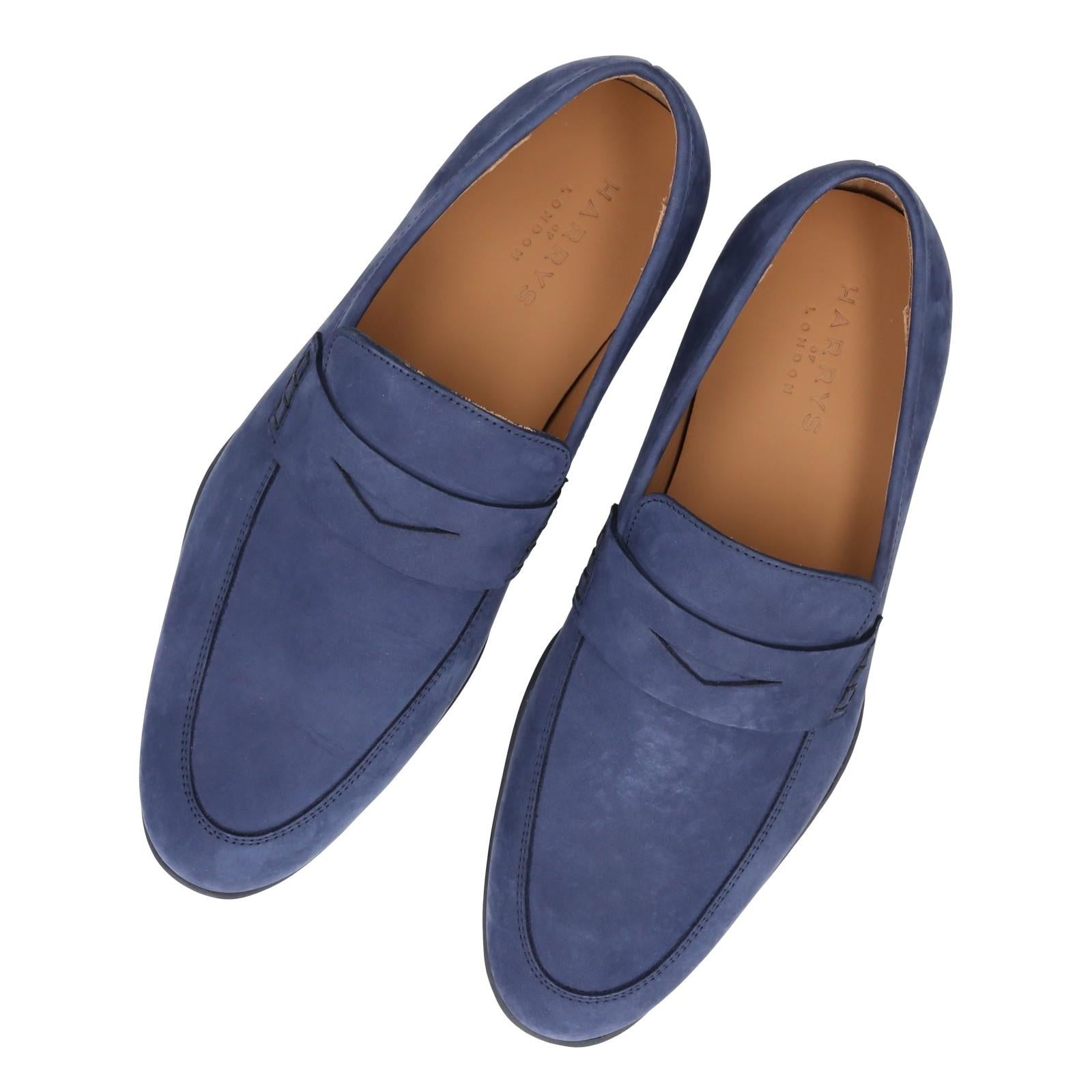 Harrys Of London Downing G Nubuk Loafer Vintage Denim-MALFORD OF LONDON SAVILE ROW MENSWEAR OUTLET