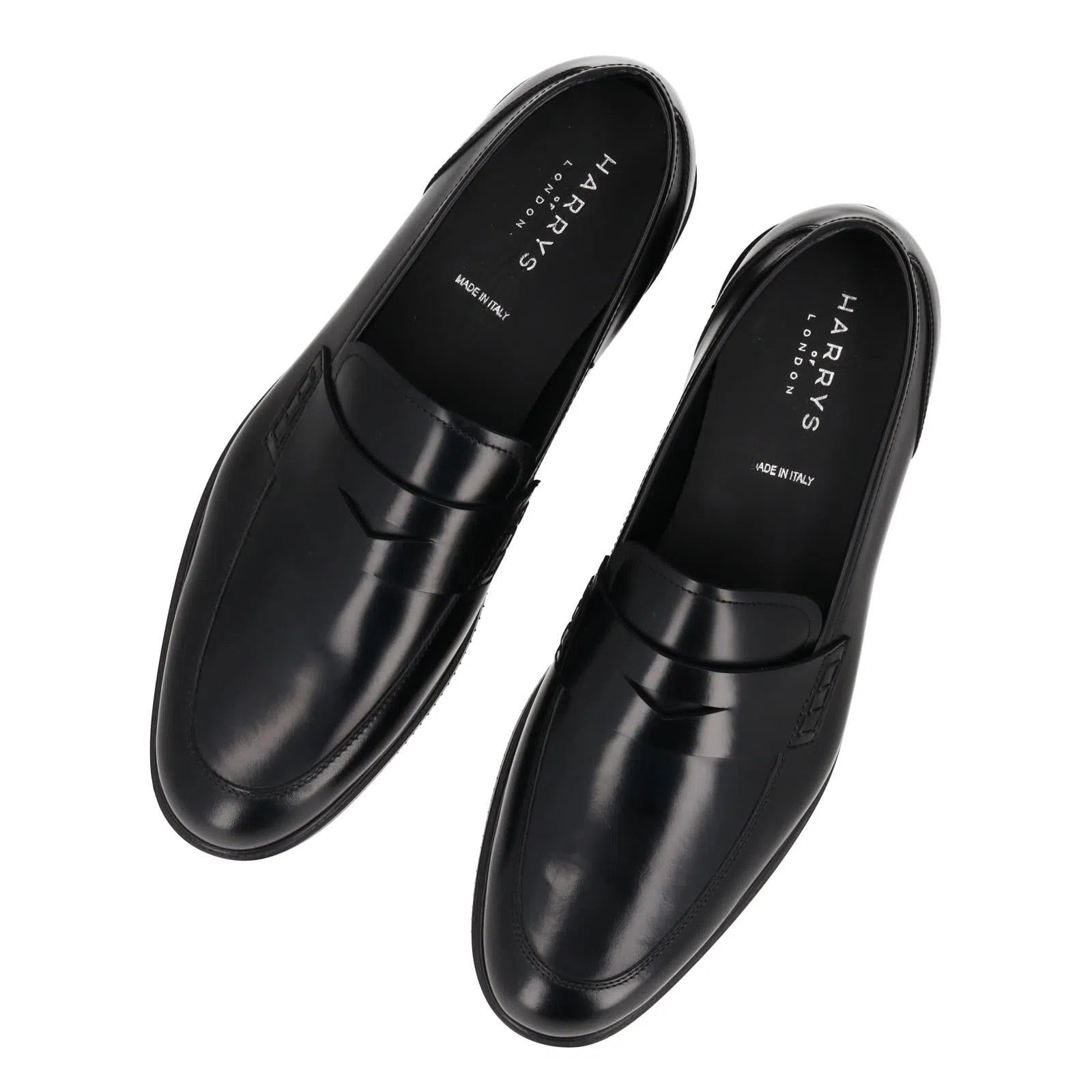 Harrys Of London Eddie G Brush Leather Loafer Black-MALFORD OF LONDON SAVILE ROW MENSWEAR OUTLET