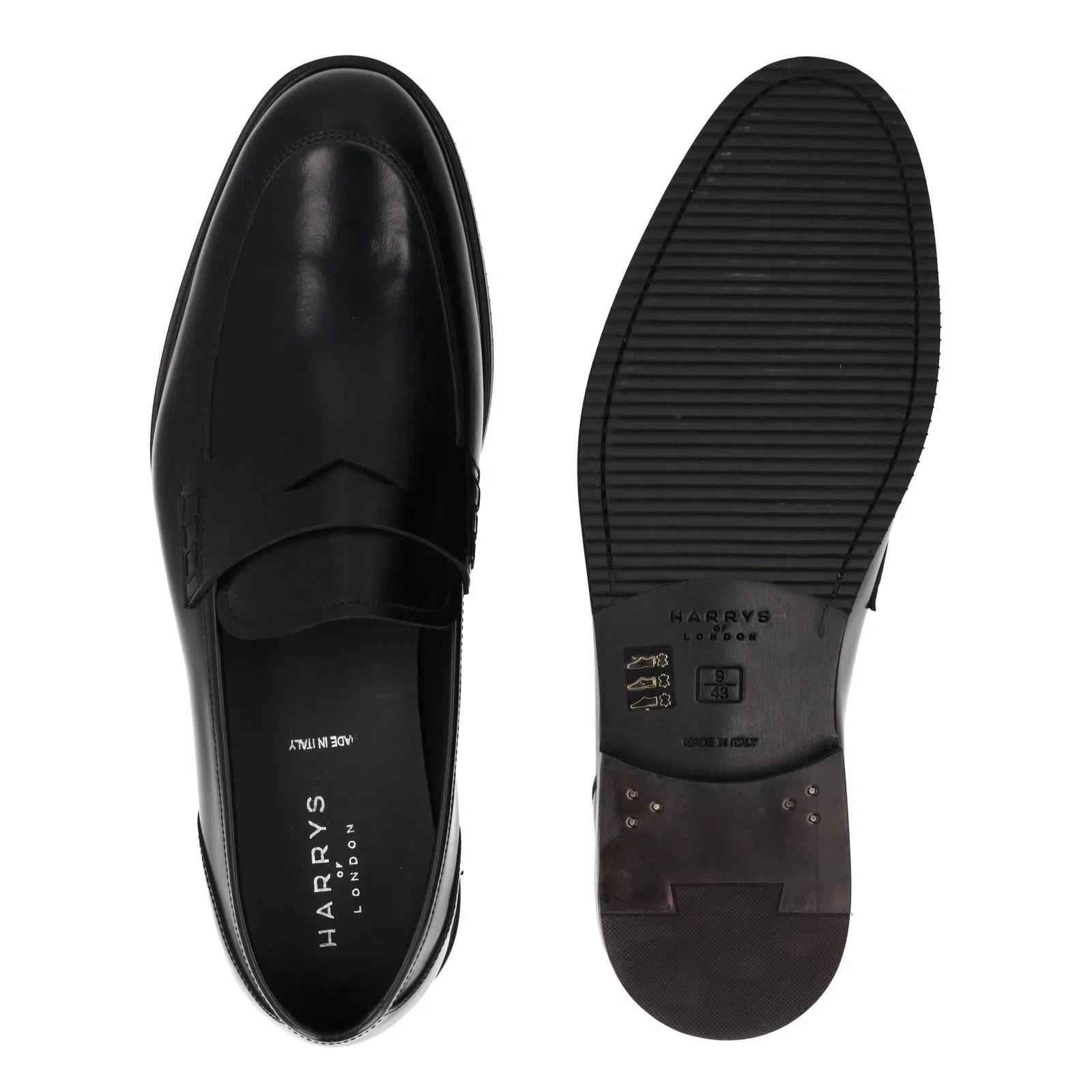 Harrys Of London Eddie G Brush Leather Loafer Black-MALFORD OF LONDON SAVILE ROW MENSWEAR OUTLET