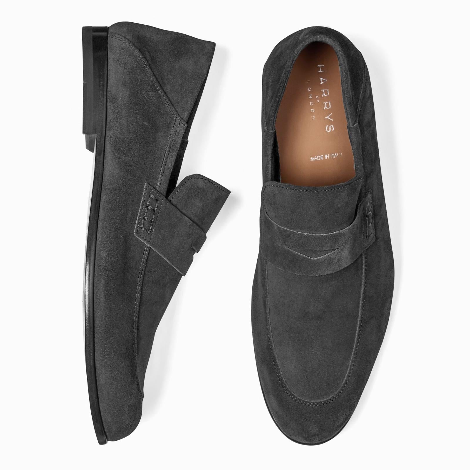 Harrys Of London Edward G Suede Shoe Charcoal-MALFORD OF LONDON SAVILE ROW MENSWEAR OUTLET