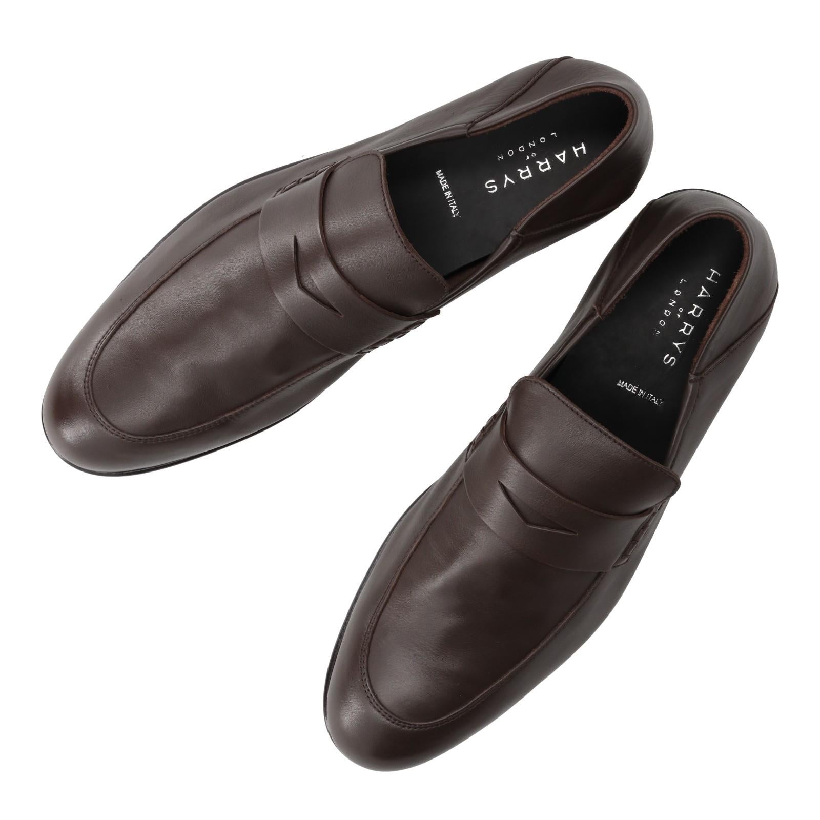 Harrys Of London Edward Soft F Leather Loafer Dark Brown-MALFORD OF LONDON SAVILE ROW MENSWEAR OUTLET