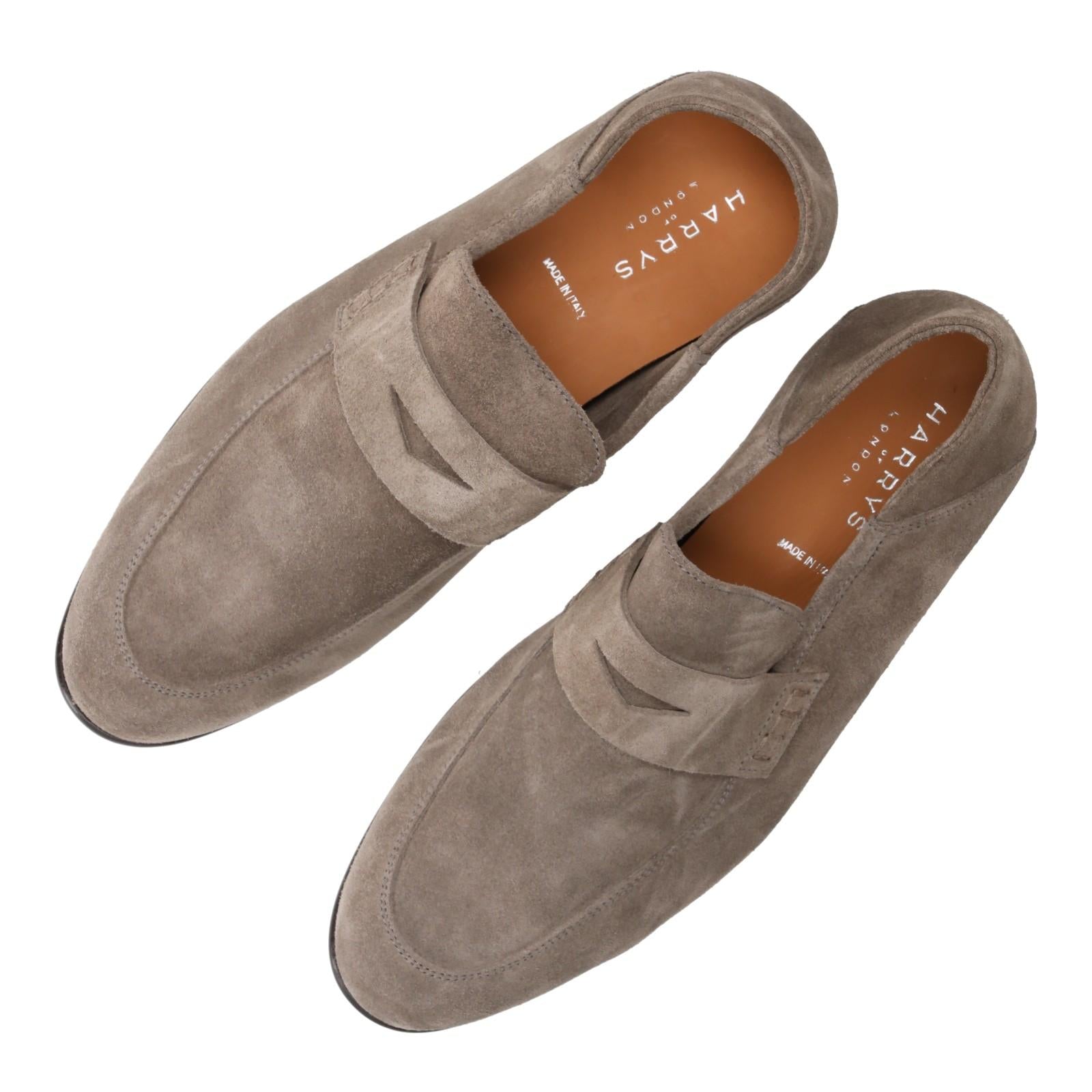 Harrys Of London Edward Soft F Suede Penny Loafer Taupe-MALFORD OF LONDON SAVILE ROW MENSWEAR OUTLET