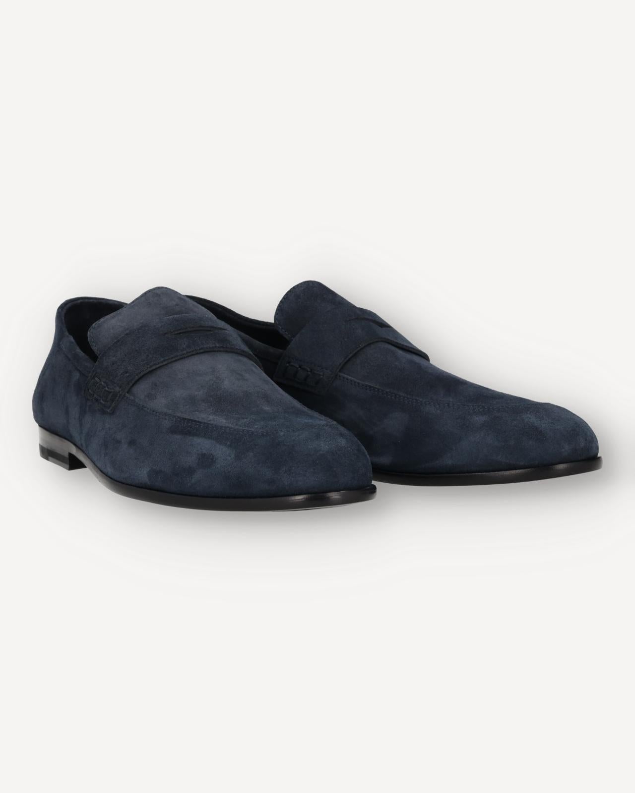 Harrys Of London Edward Soft G Suede Penny Loafer Midnight-MALFORD OF LONDON SAVILE ROW MENSWEAR OUTLET