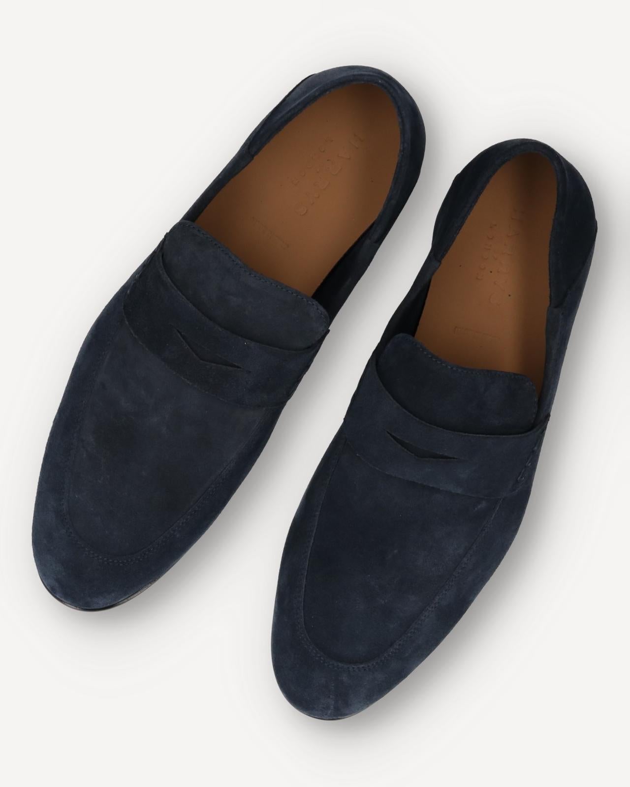 Harrys Of London Edward Soft G Suede Penny Loafer Midnight-MALFORD OF LONDON SAVILE ROW MENSWEAR OUTLET