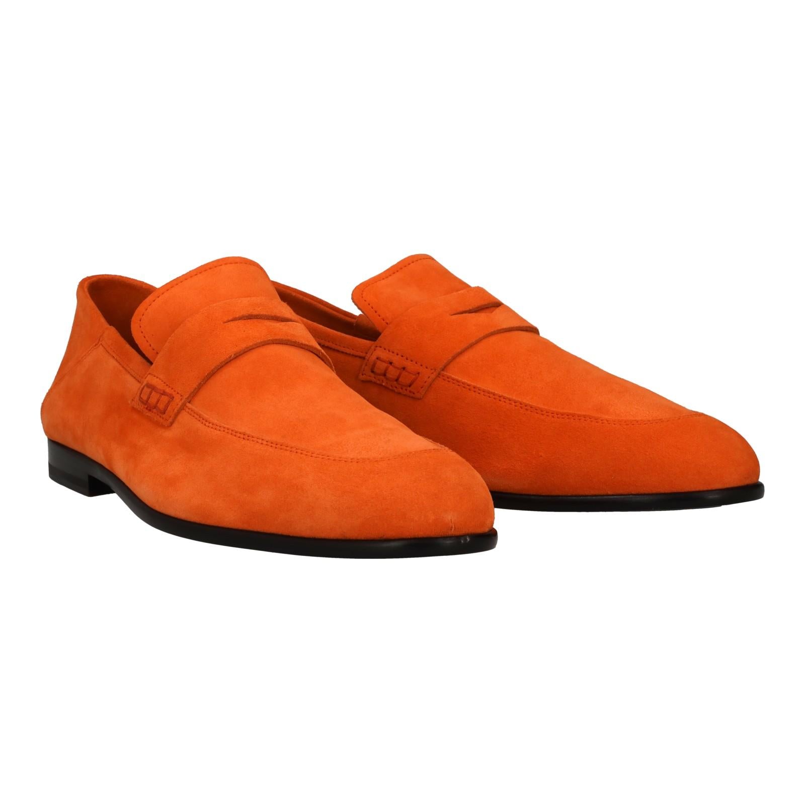 Harrys Of London Edward Soft G Suede Penny Loafer Orange-MALFORD OF LONDON SAVILE ROW MENSWEAR OUTLET