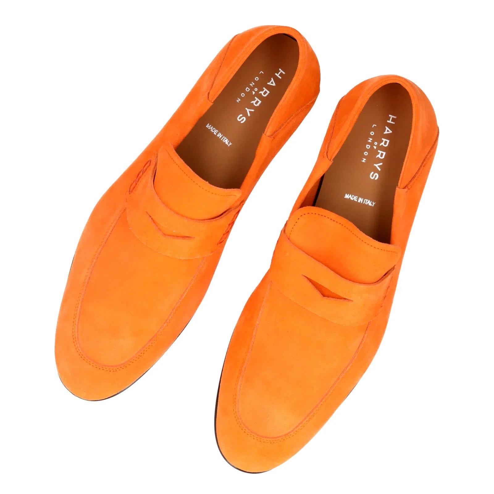 Harrys Of London Edward Soft G Suede Penny Loafer Orange-MALFORD OF LONDON SAVILE ROW MENSWEAR OUTLET