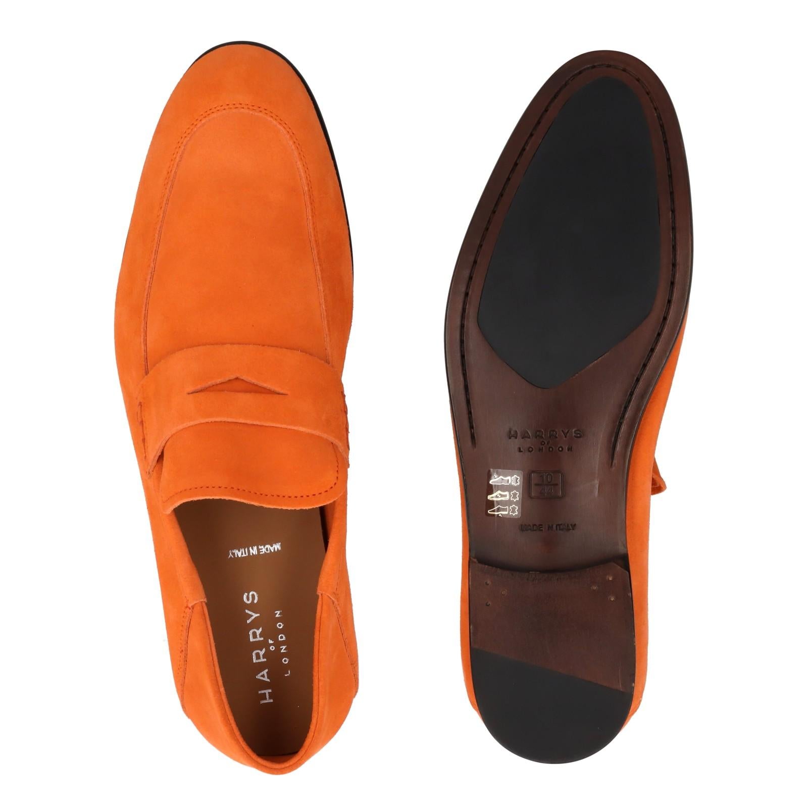 Harrys Of London Edward Soft G Suede Penny Loafer Orange-MALFORD OF LONDON SAVILE ROW MENSWEAR OUTLET