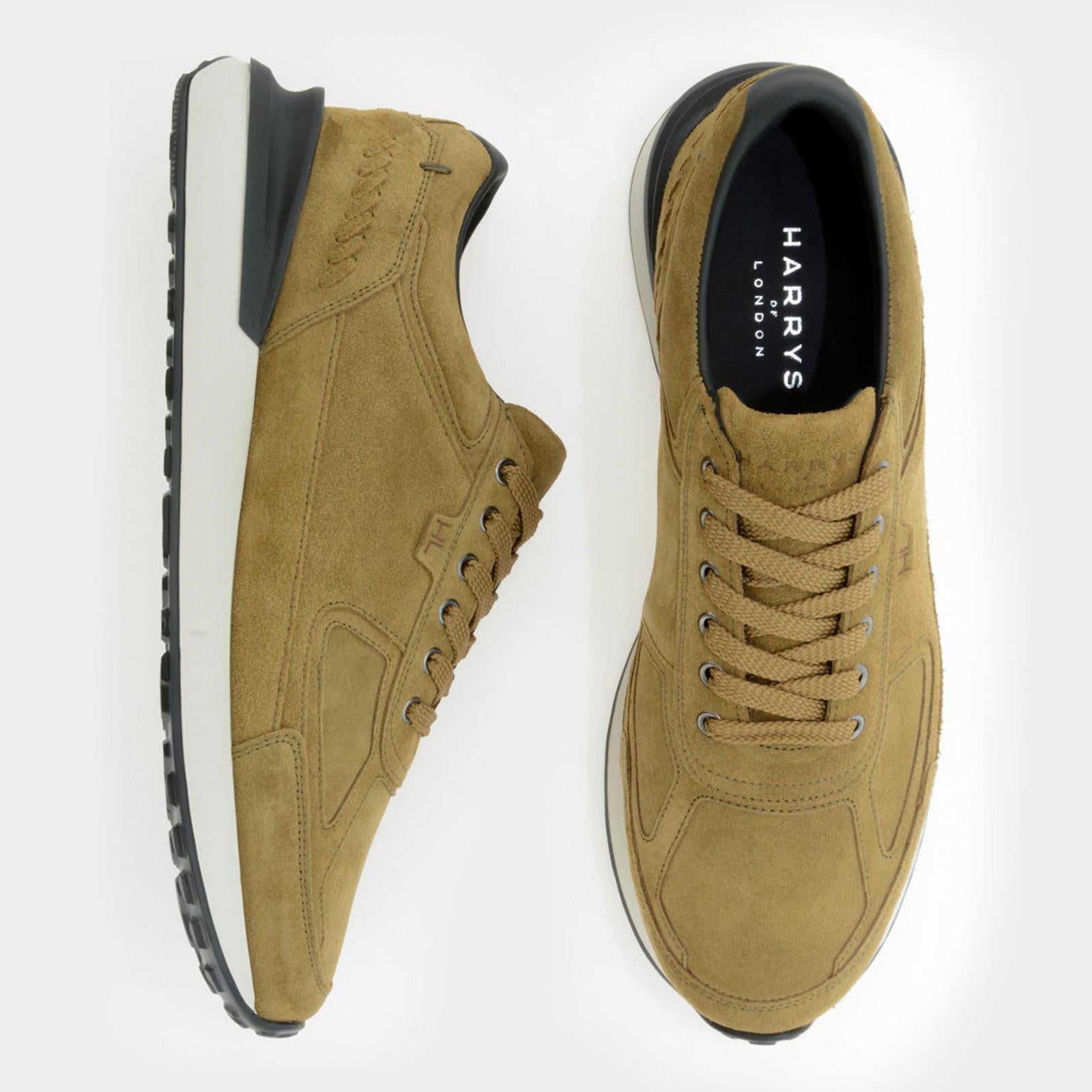 Harrys Of London Ethan Suede Trainer Khaki Brown-MALFORD OF LONDON SAVILE ROW MENSWEAR OUTLET