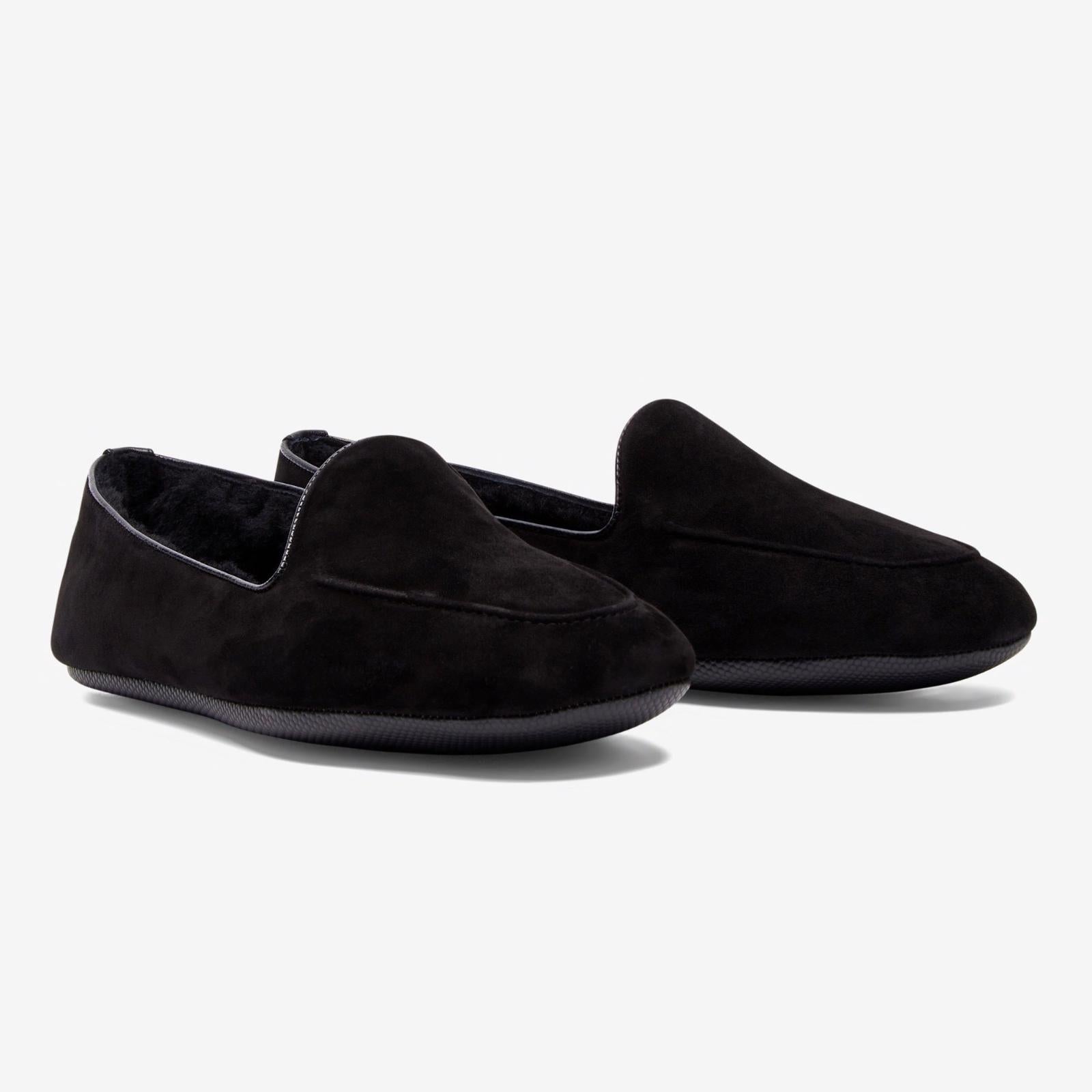 Harrys Of London Hatfield Kid Suede/Lamb Fur Shoe Black-MALFORD OF LONDON SAVILE ROW MENSWEAR OUTLET