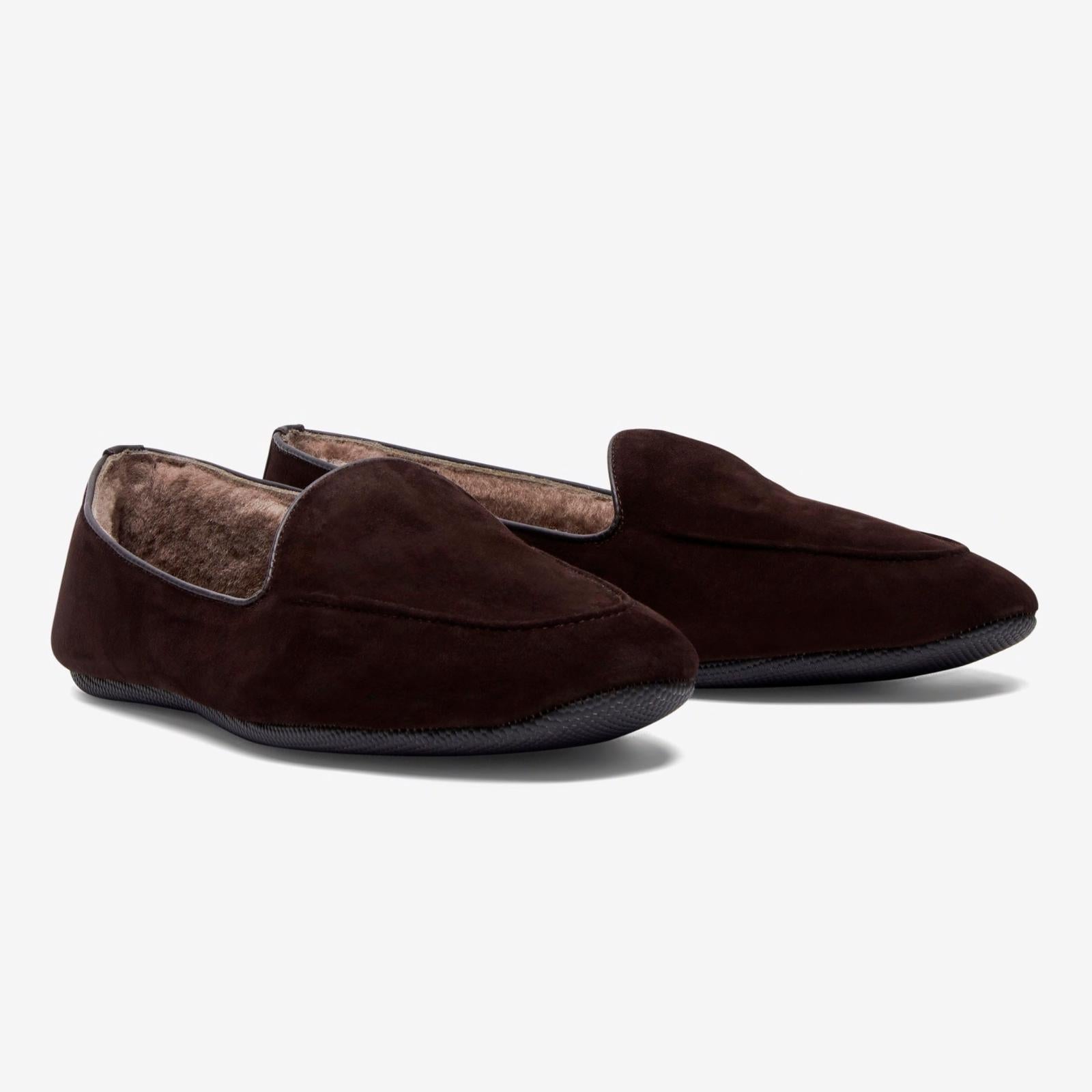 Harrys Of London Hatfield Kid Suede/Lamb Fur Shoes Dark Brown-MALFORD OF LONDON SAVILE ROW MENSWEAR OUTLET