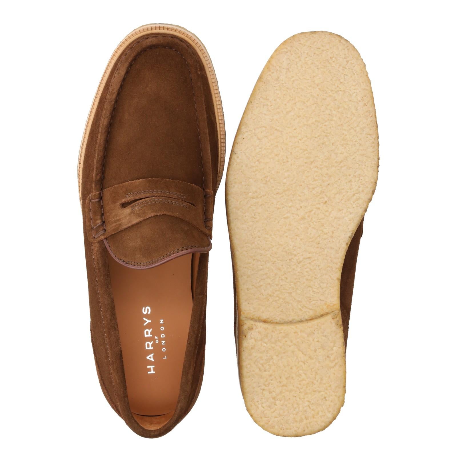 Harrys Of London Healey Suede Penny Loafer Cigar Brown-MALFORD OF LONDON SAVILE ROW MENSWEAR OUTLET