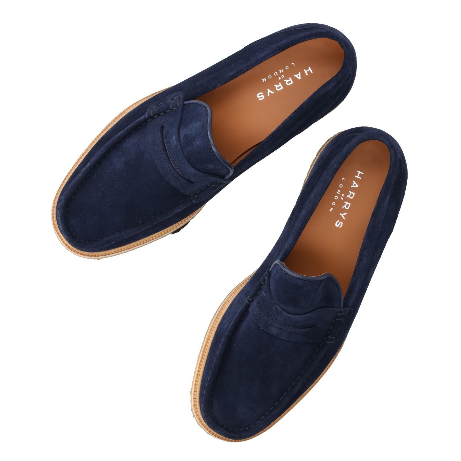 Harrys Of London Healey Suede Penny Loafer Navy-MALFORD OF LONDON SAVILE ROW MENSWEAR OUTLET